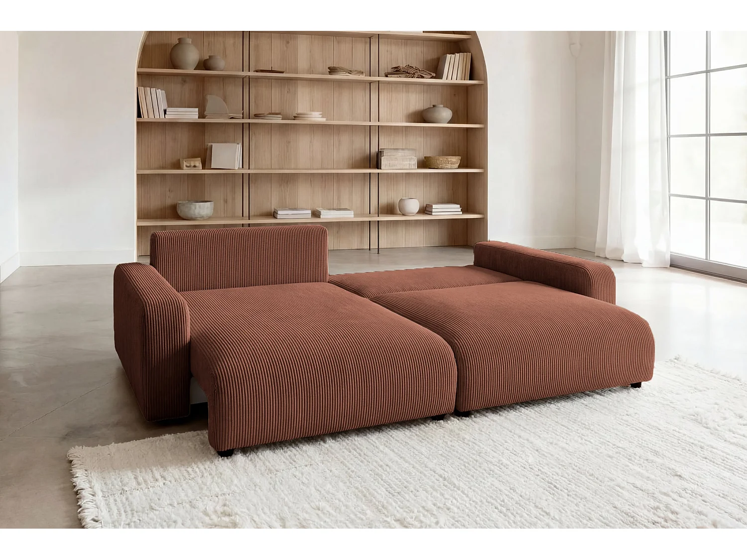 ENA - 4 zits corduroy hoekbank - Terracotta