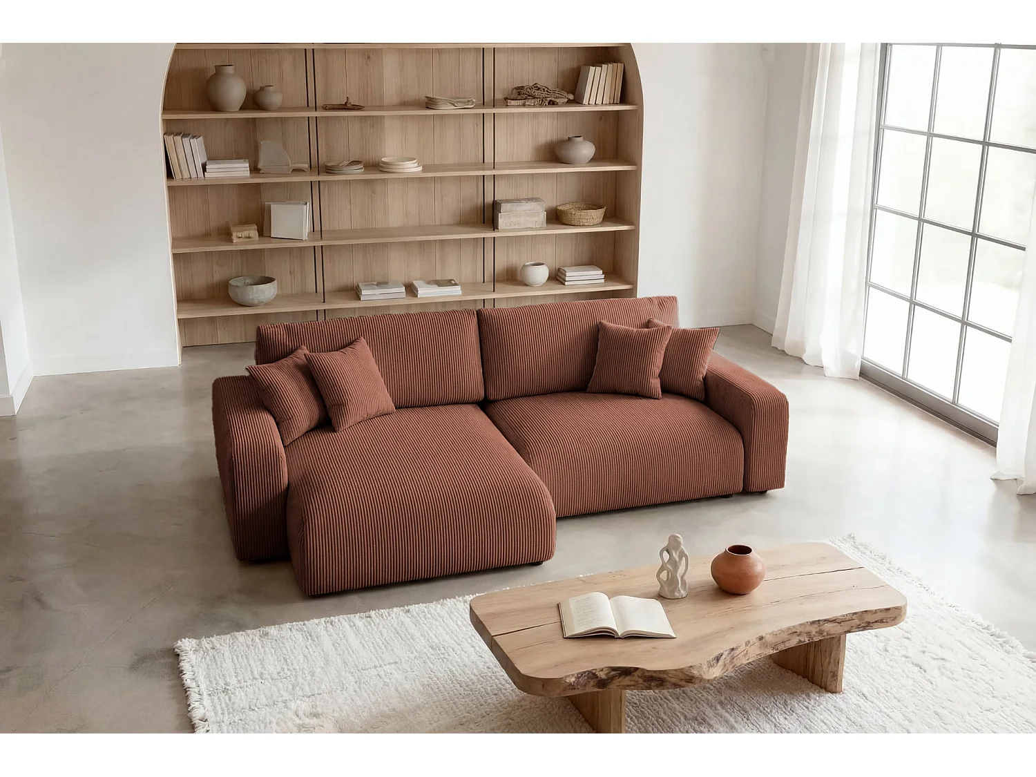 ENA - 4 zits corduroy hoekbank - Terracotta