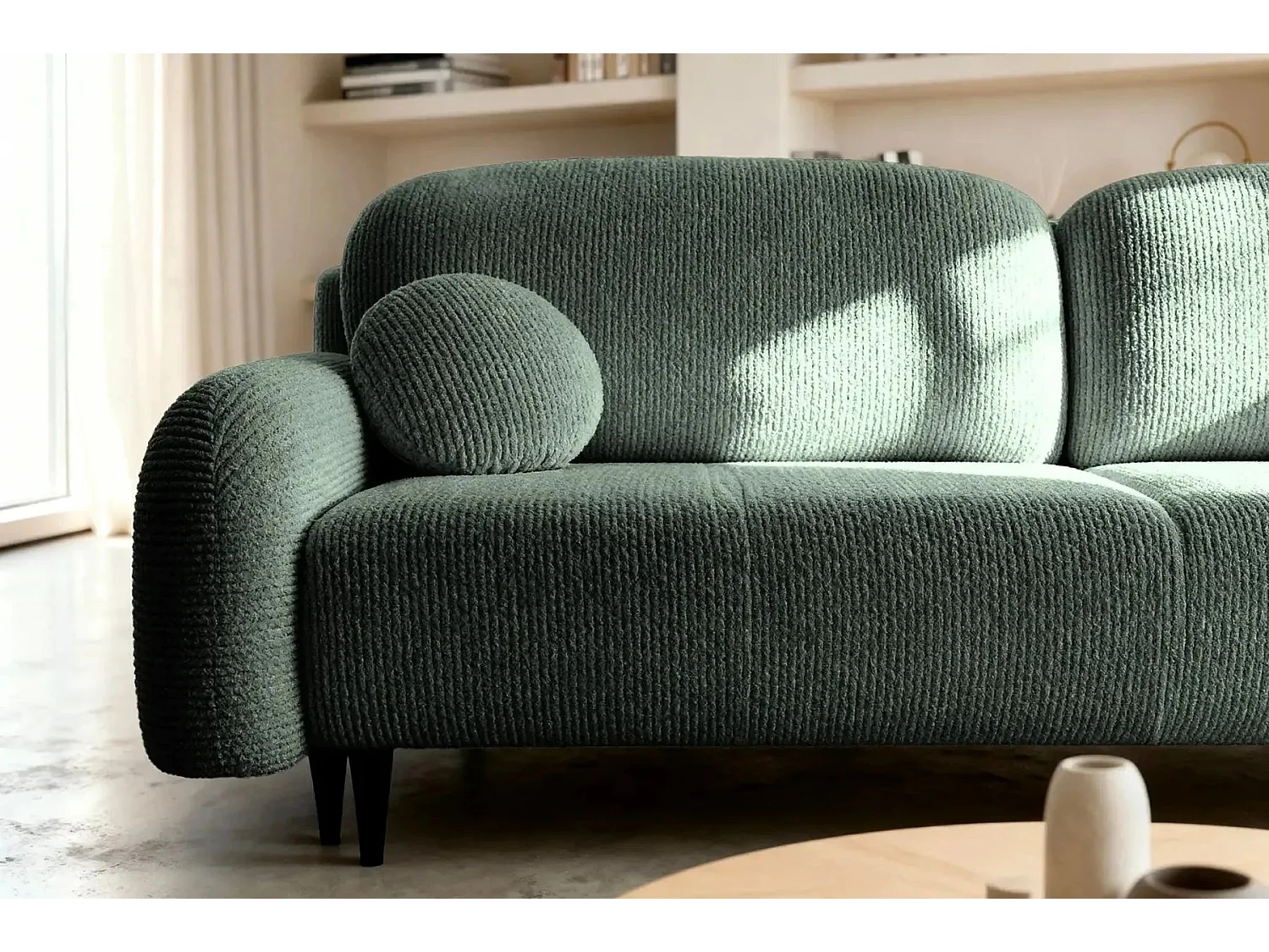 ROXANE - Canapé droit convertible tissu bouclette 2 places Vert