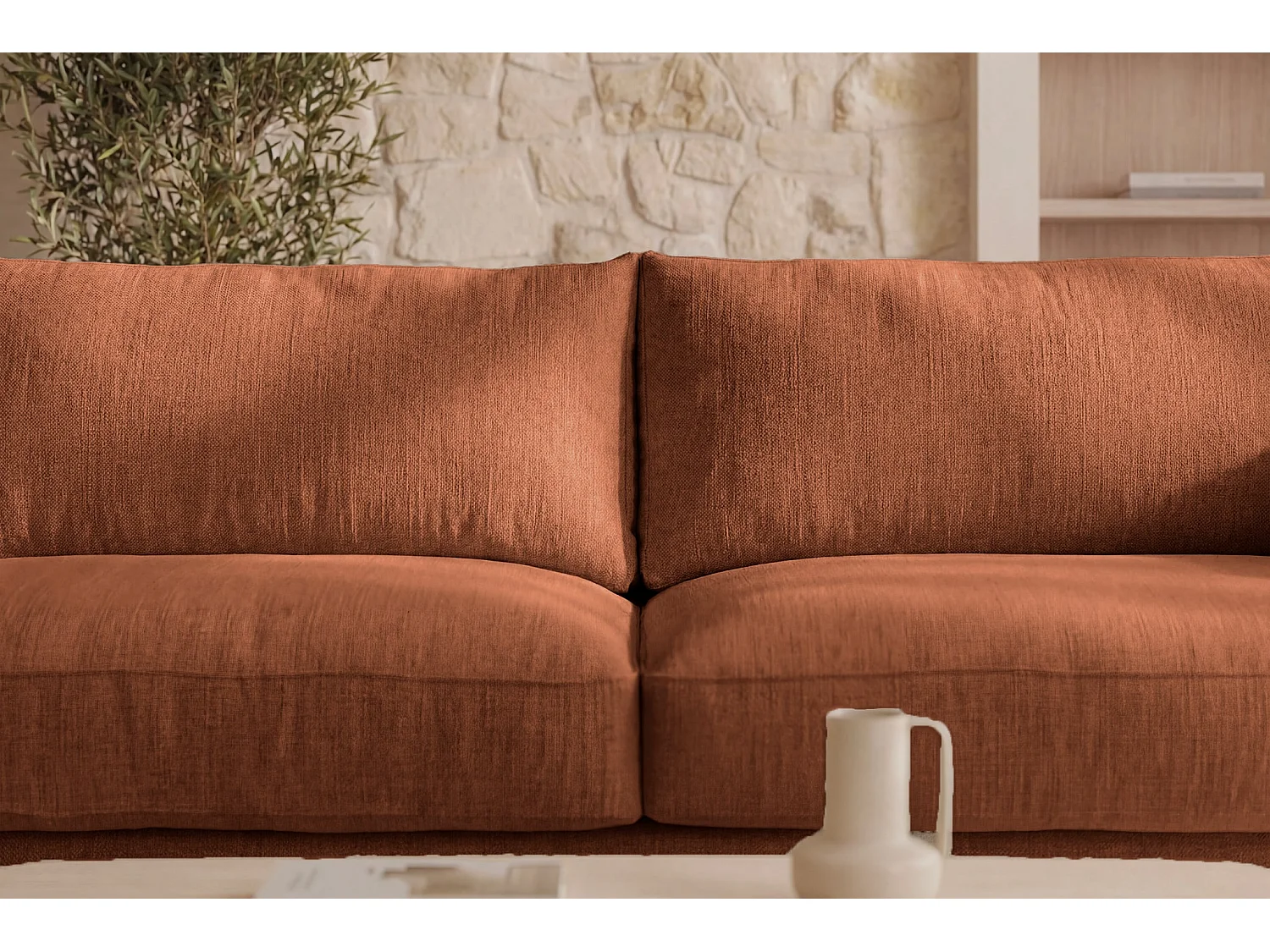 STELLA - Canapé droit convertible tissu chenille 3 places Terracotta