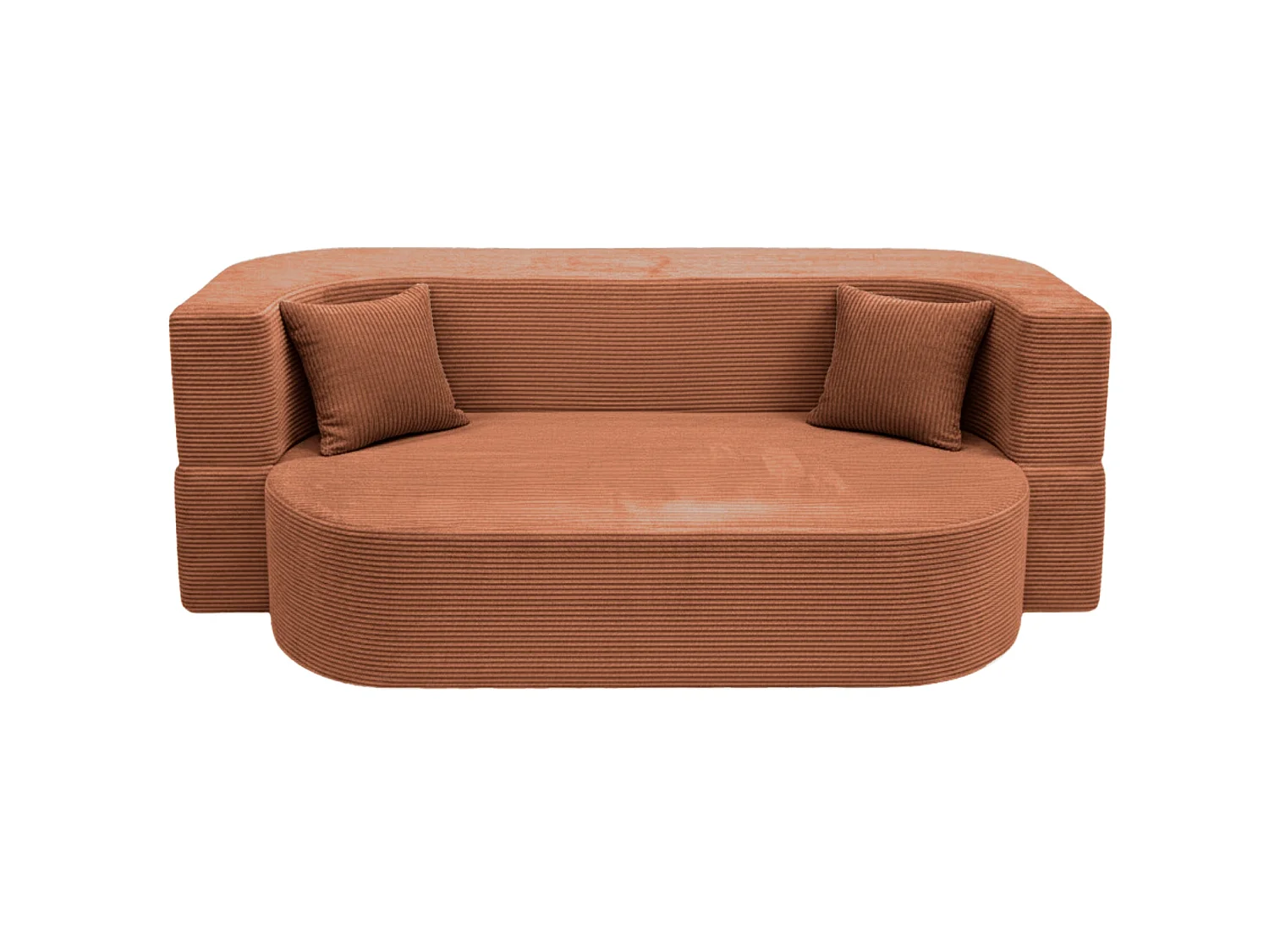 VENEDA - Canapé droit convertible velours côtelé 3 places Terracotta