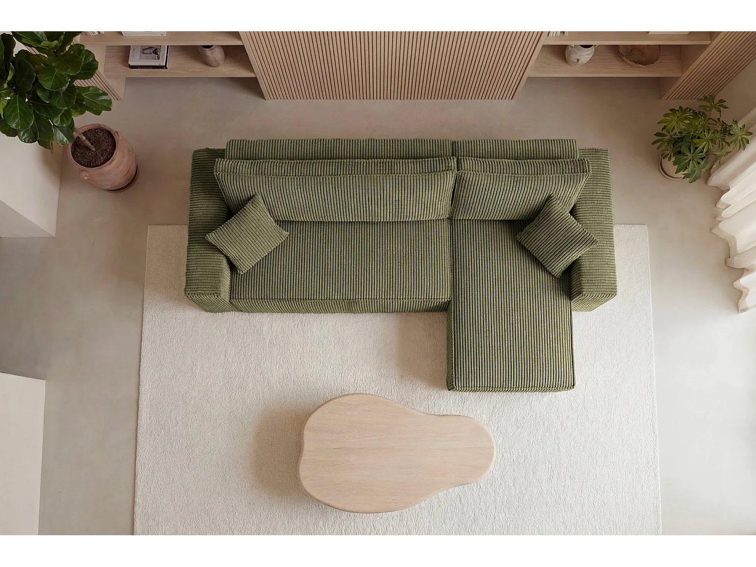 ROMEO - Canapé d'angle convertible petit velours côtelé Vert