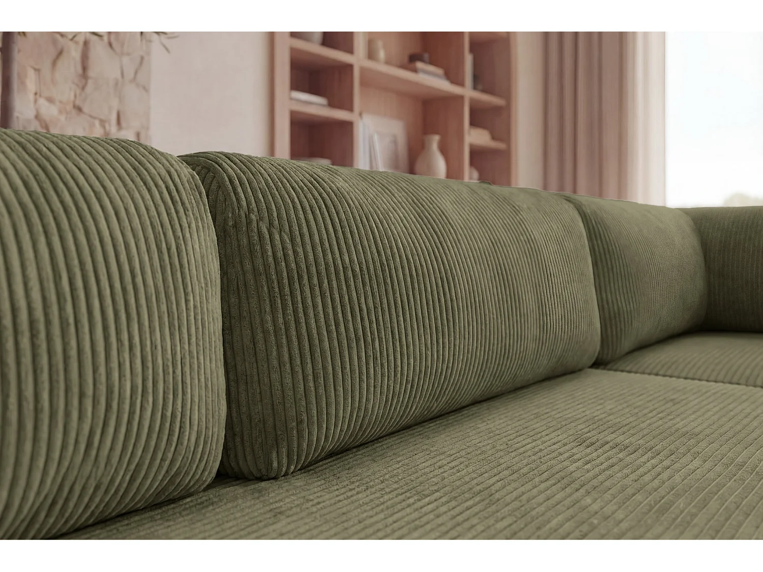 COSIMA - Canapé d'angle convertible velours côtelé 4 places - Vert