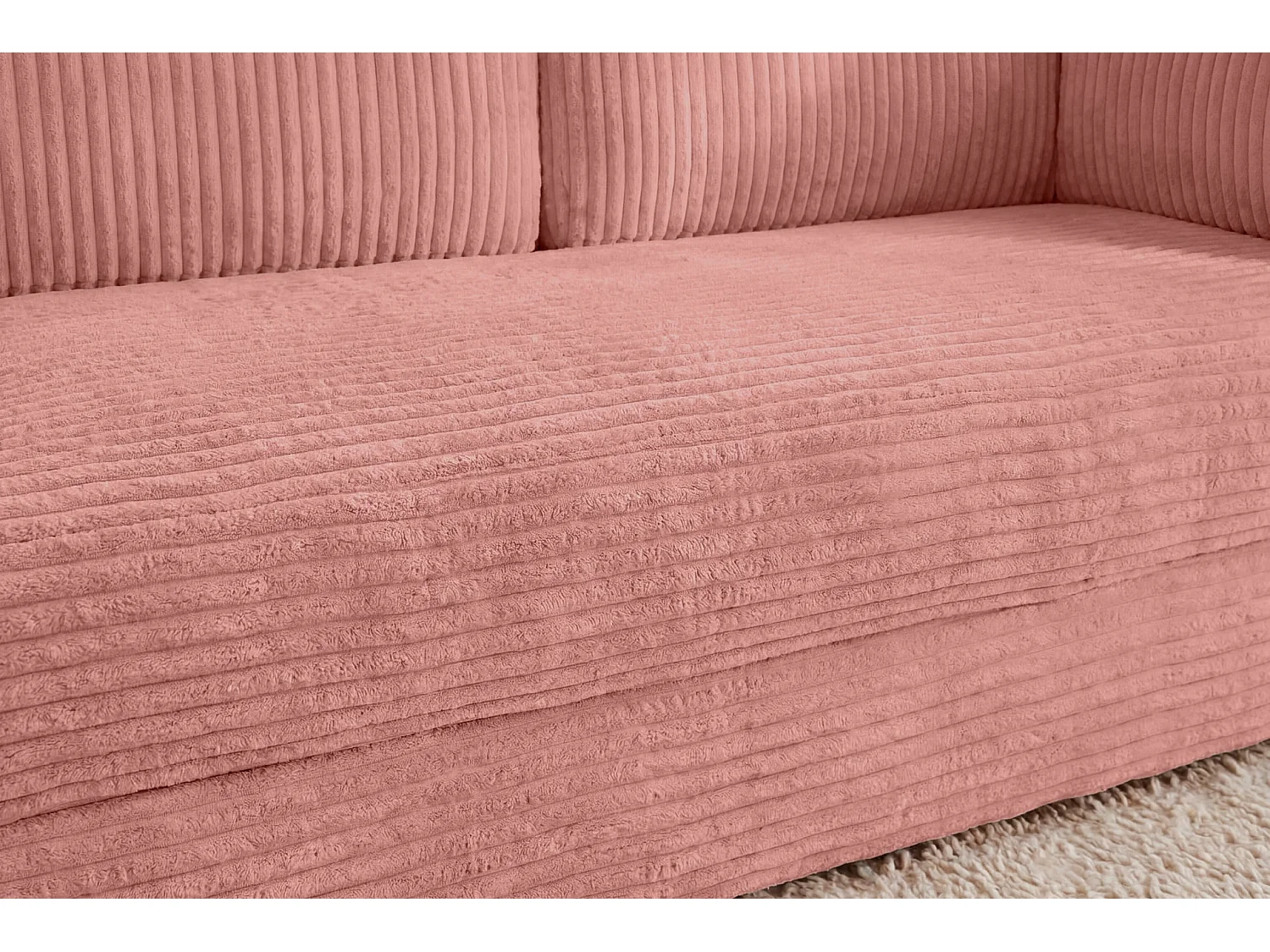 COSIMA - Canapé droit convertible gros velours côtelé 3 places Rose