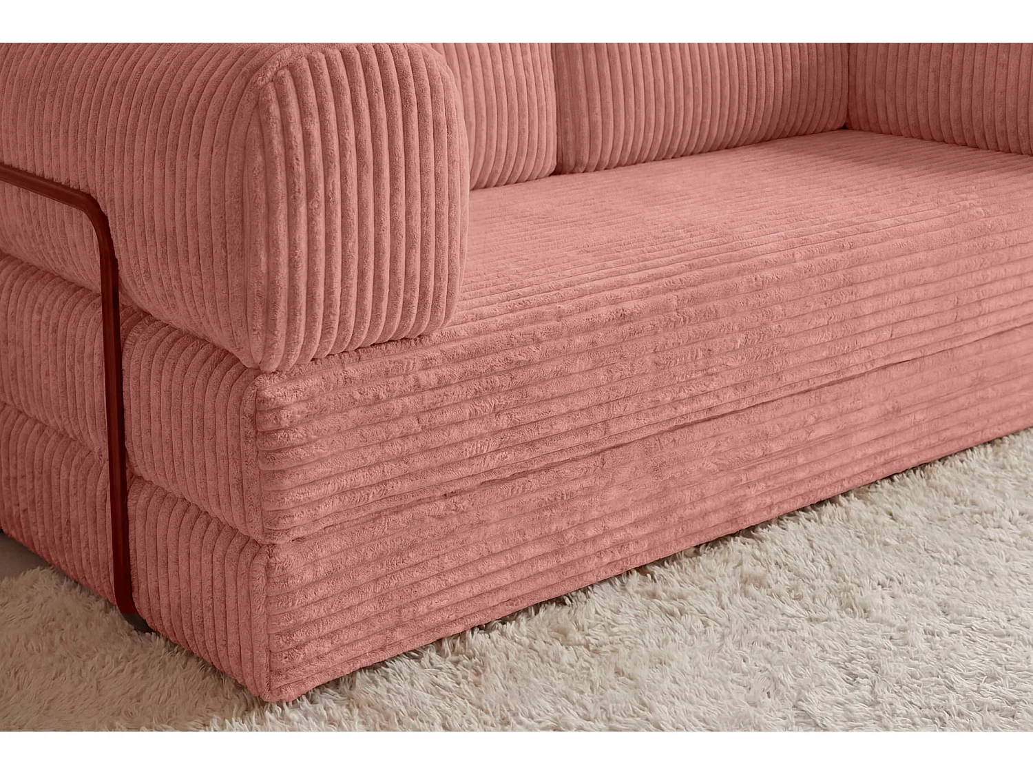 COSIMA - Canapé droit convertible gros velours côtelé 3 places Rose