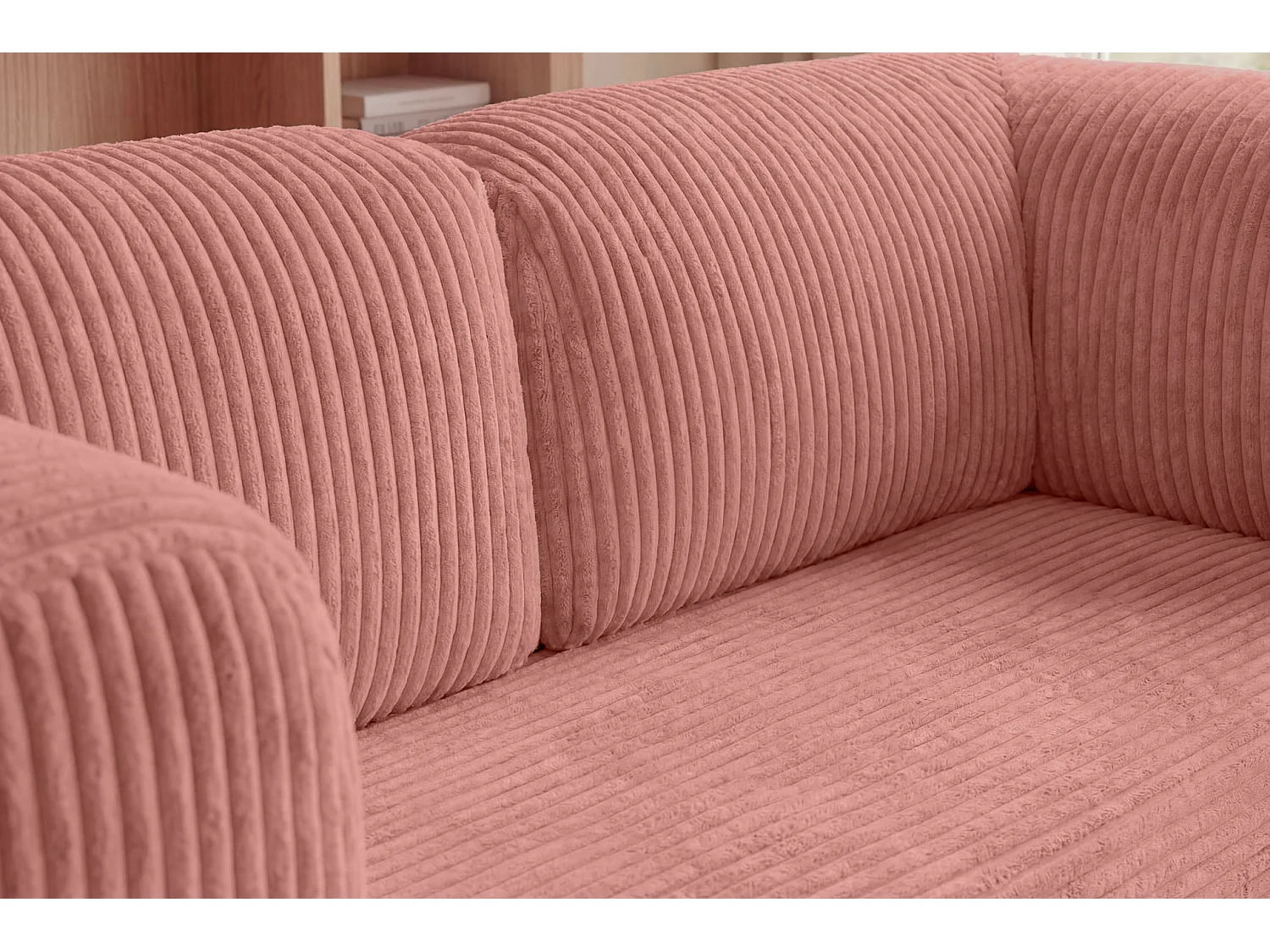 COSIMA - Canapé droit convertible gros velours côtelé 3 places Rose