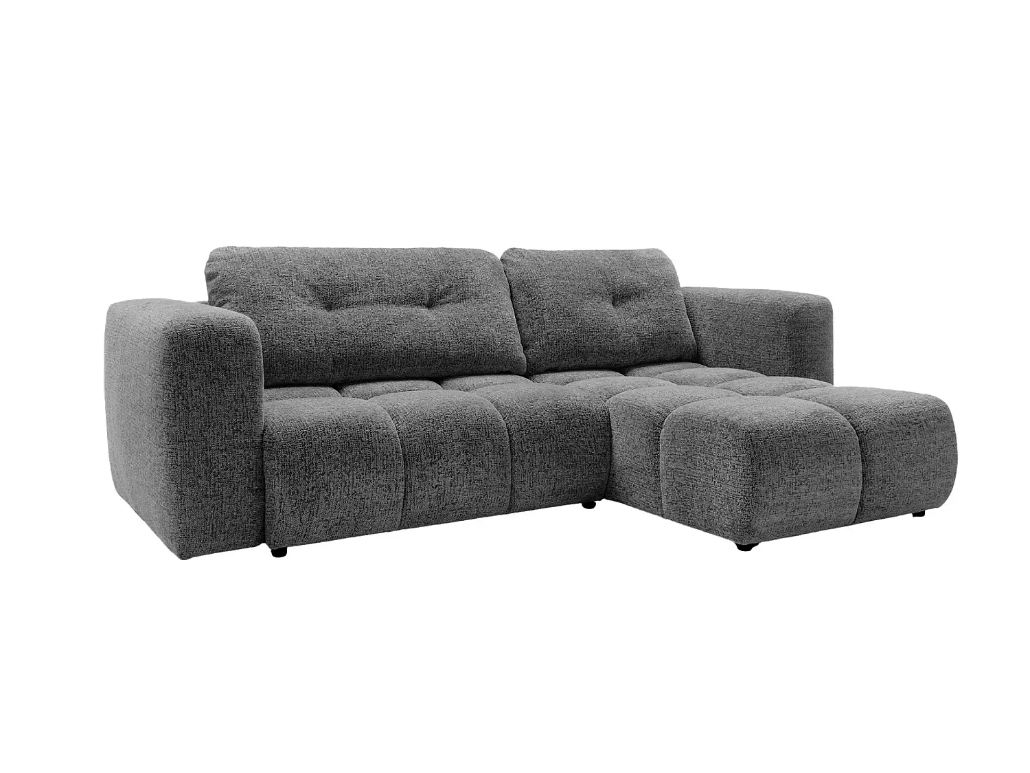 ROMY - Canapé d'angle convertible tissu chenille 3 places Gris foncé