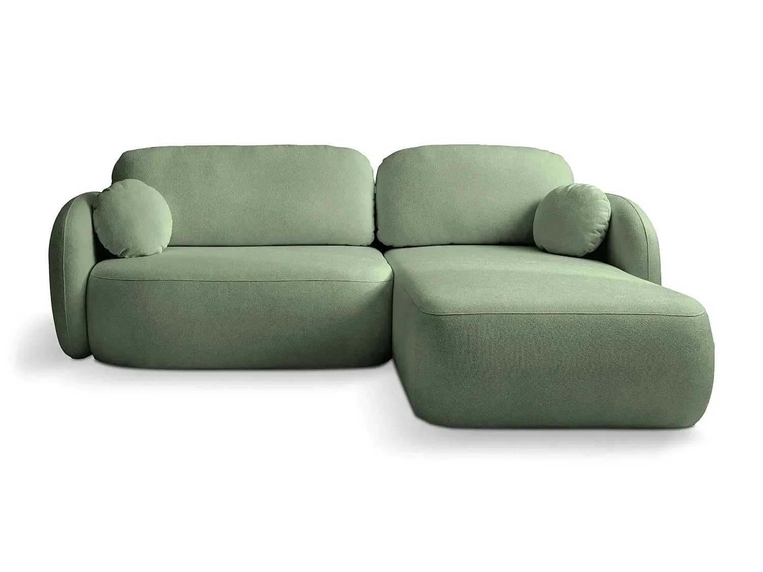 SANTIAGO - Canapé d'angle convertible tissu bouclette 4 places Vert Droit