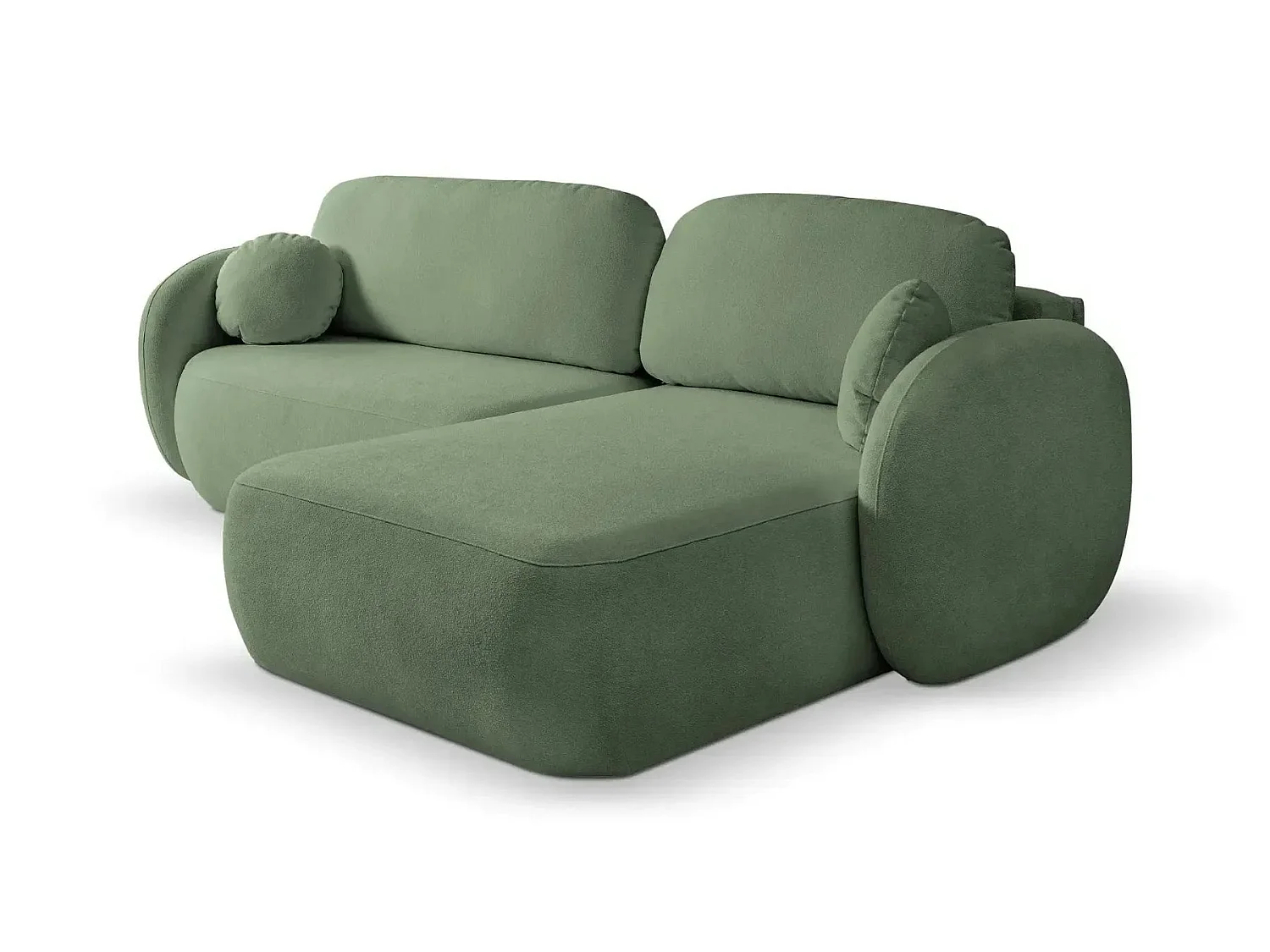 SANTIAGO - Canapé d'angle convertible tissu bouclette 4 places Vert Droit