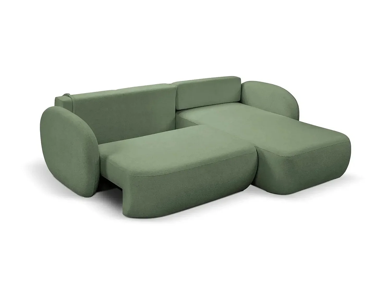 SANTIAGO - Canapé d'angle convertible tissu bouclette 4 places Vert Droit