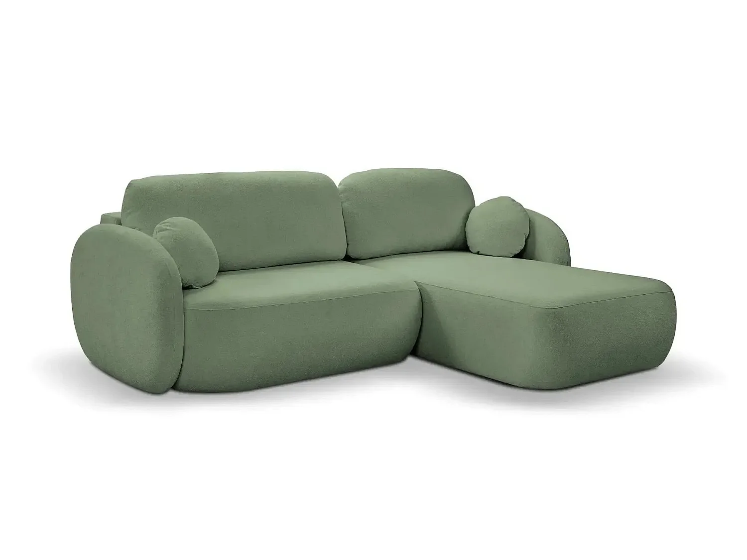 SANTIAGO - Canapé d'angle convertible tissu bouclette 4 places Vert Droit