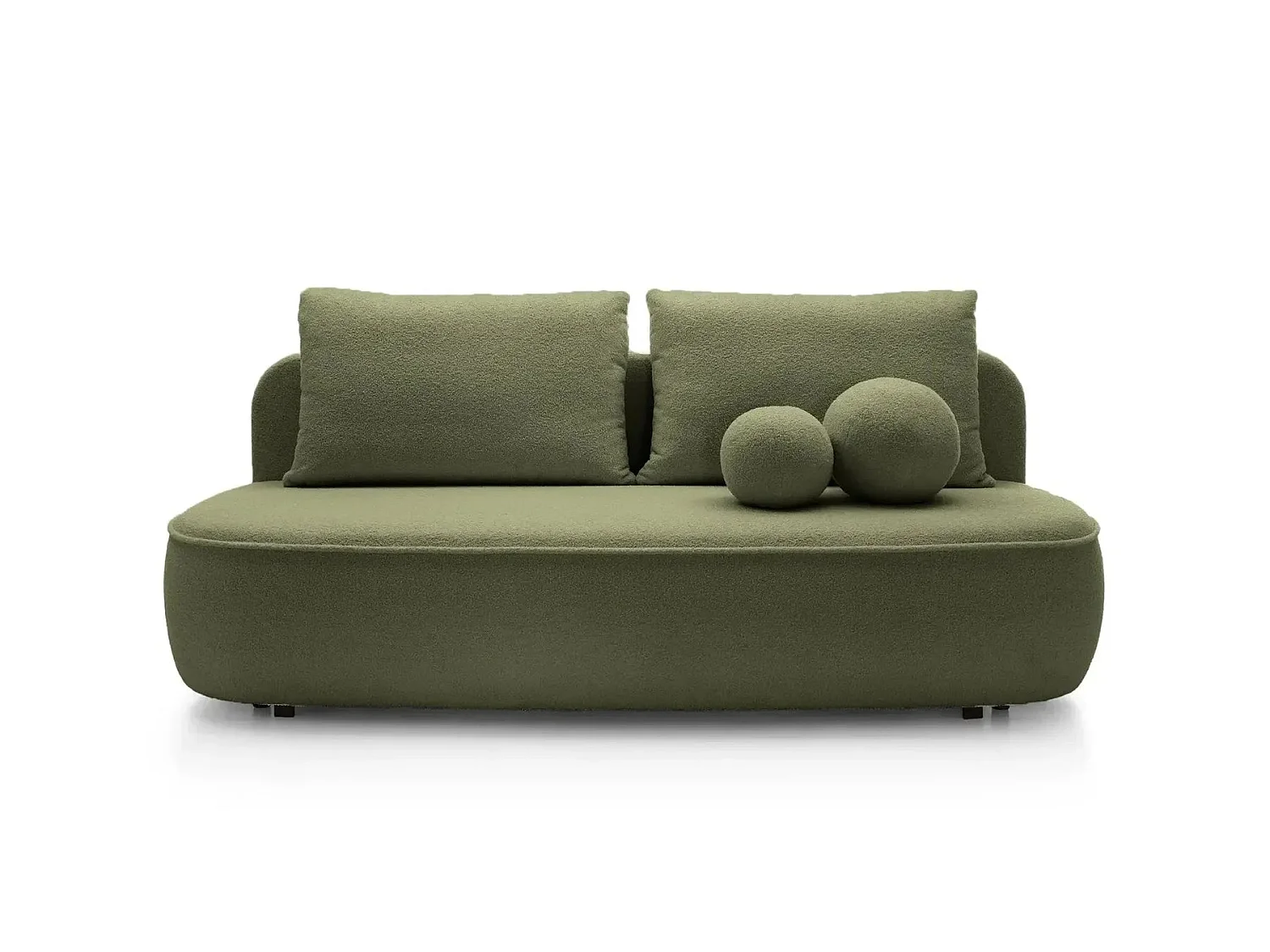 VICTOIRE - Canapé droit convertible tissu bouclette 2 places Vert olive