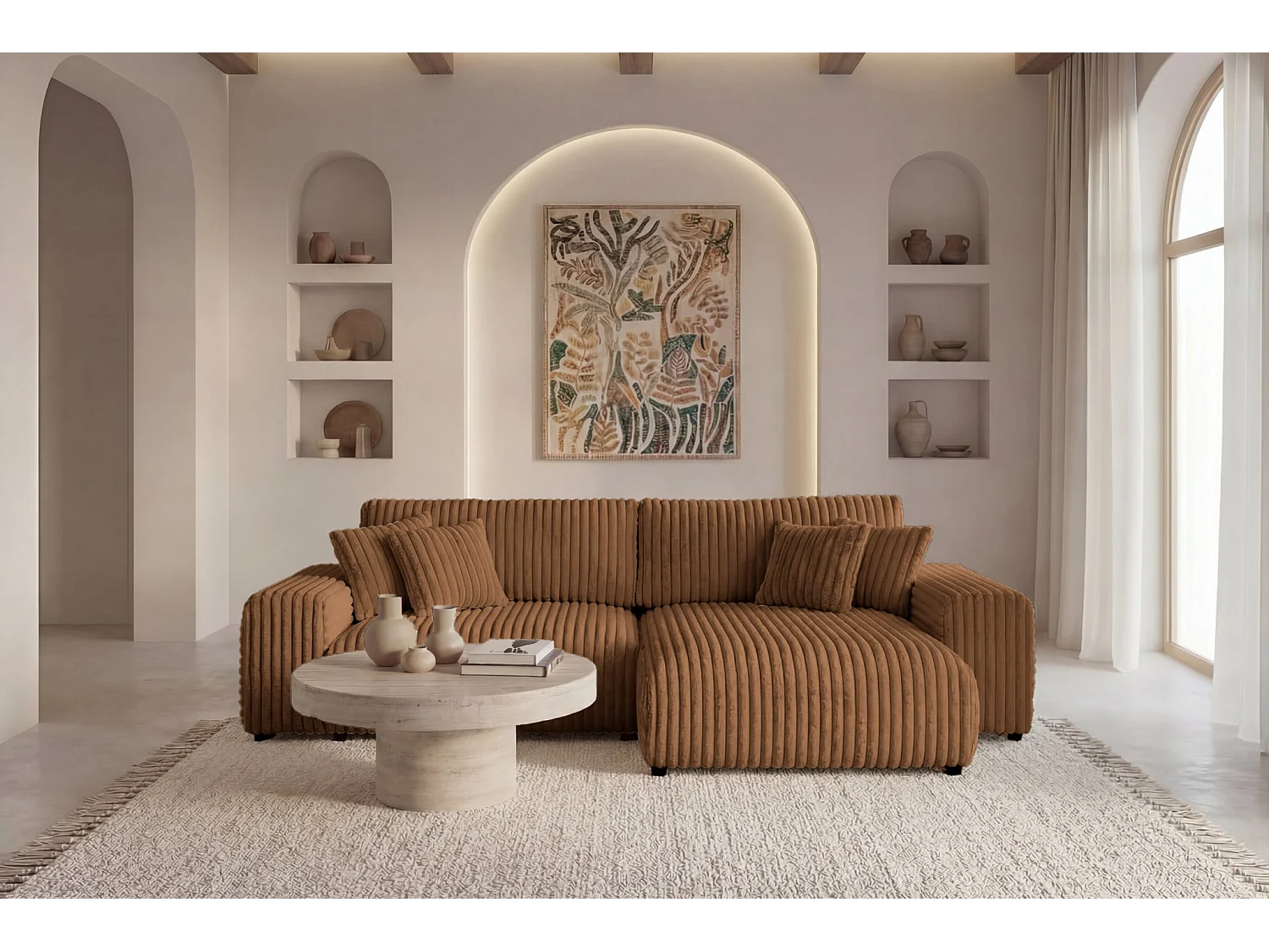 CAISA - 4-zits gros corduroy hoekbank - Terracotta