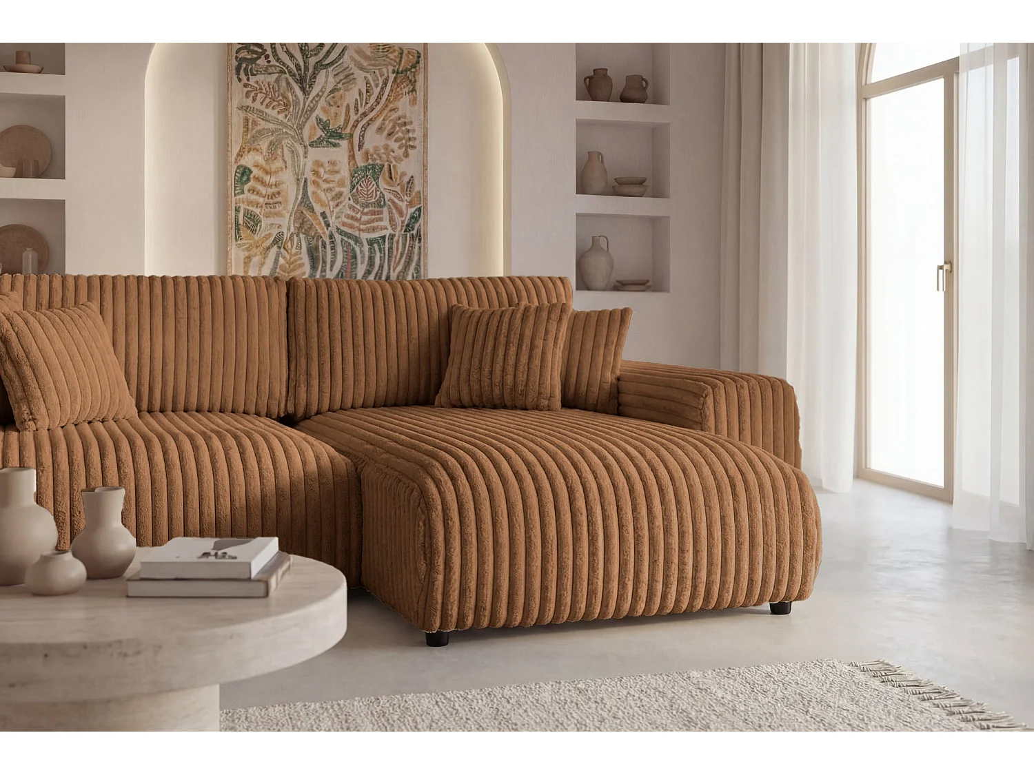 CAISA - 4-zits gros corduroy hoekbank - Terracotta