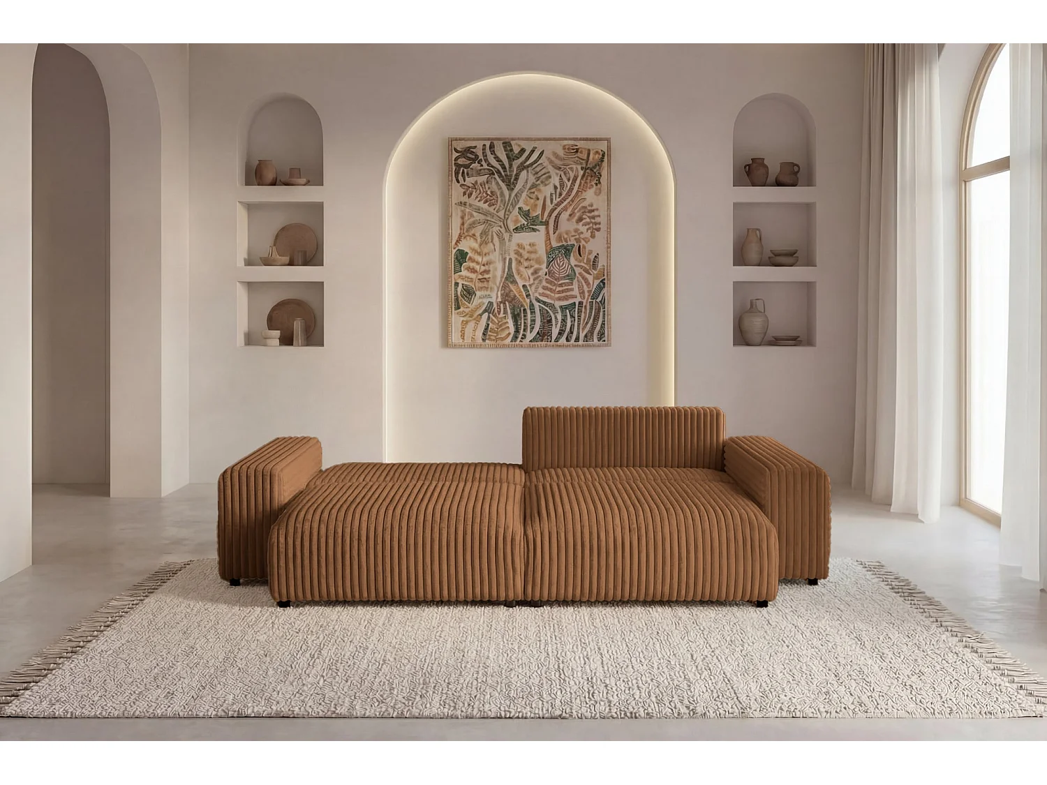 CAISA - 4-zits gros corduroy hoekbank - Terracotta