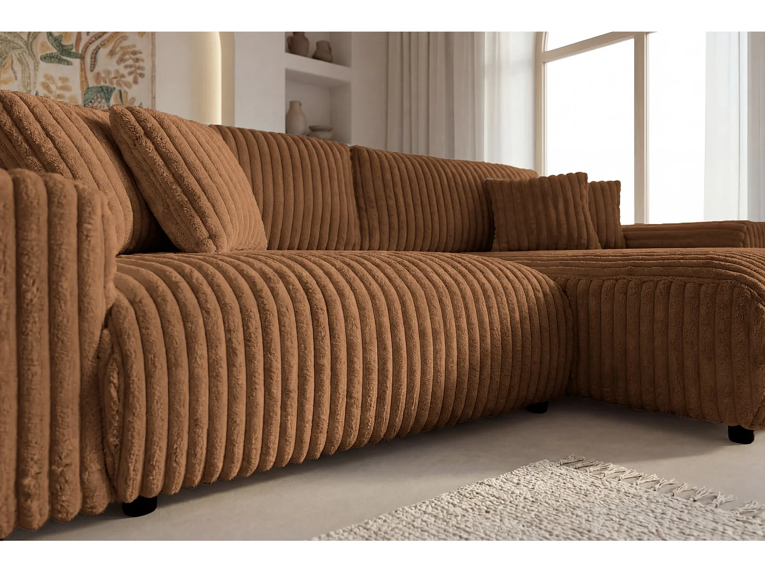 CAISA - 4-zits gros corduroy hoekbank - Terracotta