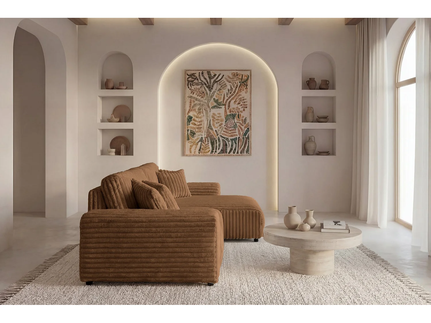 CAISA - 4-zits gros corduroy hoekbank - Terracotta