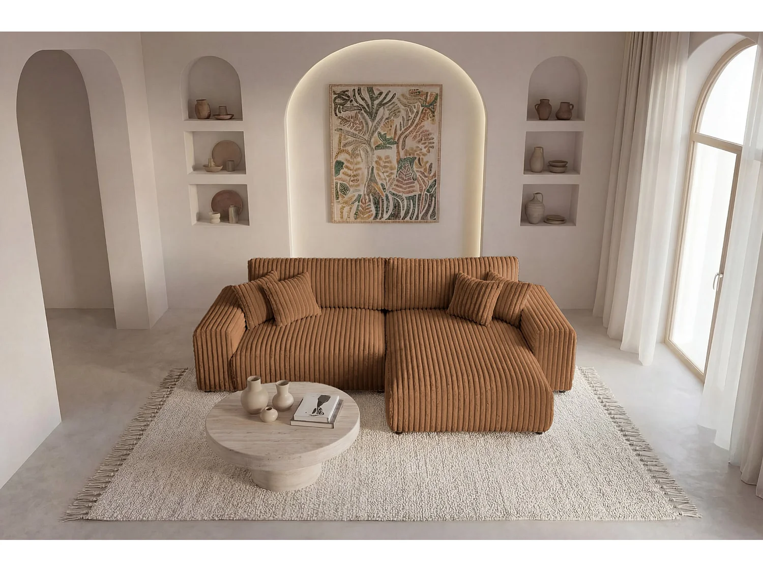 CAISA - 4-zits gros corduroy hoekbank - Terracotta