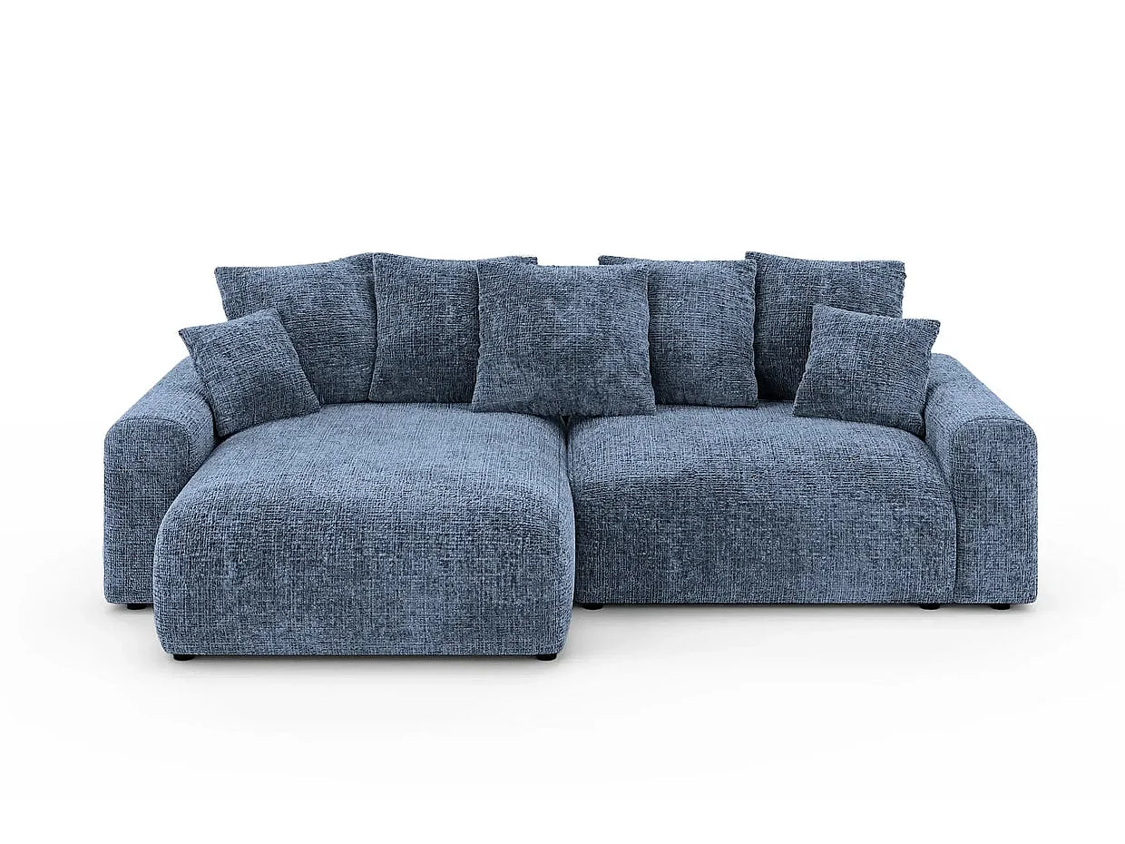 OLI - Canapé d'angle convertible tissu chenille 4 places Bleu