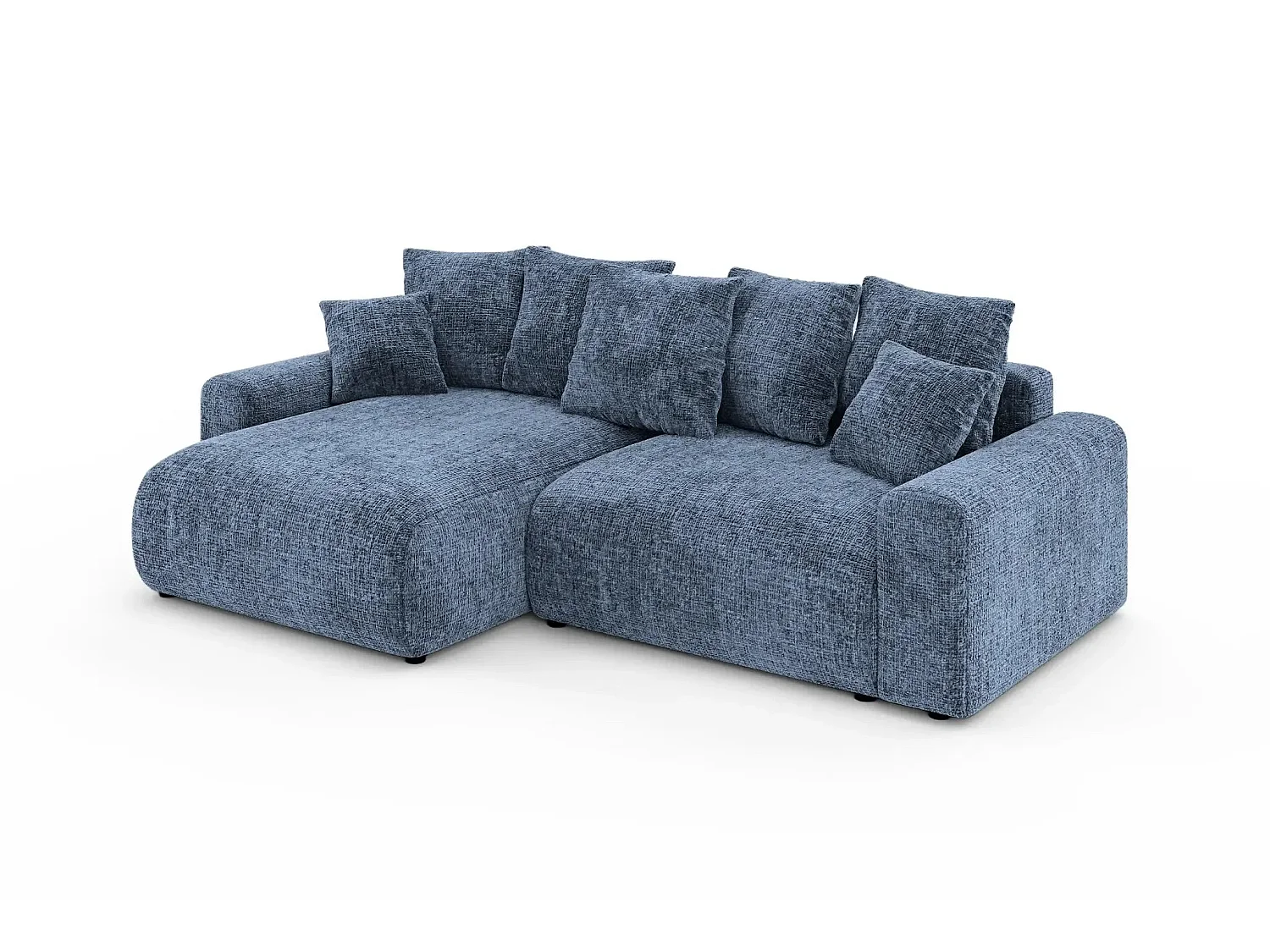 OLI - Canapé d'angle convertible tissu chenille 4 places Bleu