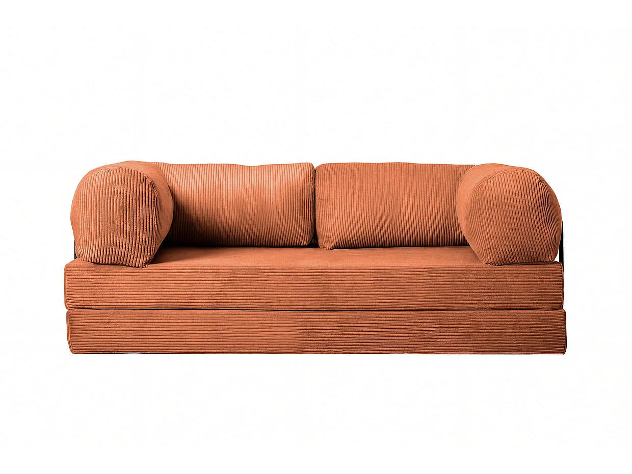 COSIMA - 3-zits corduroy rechte slaapbank - Terracotta