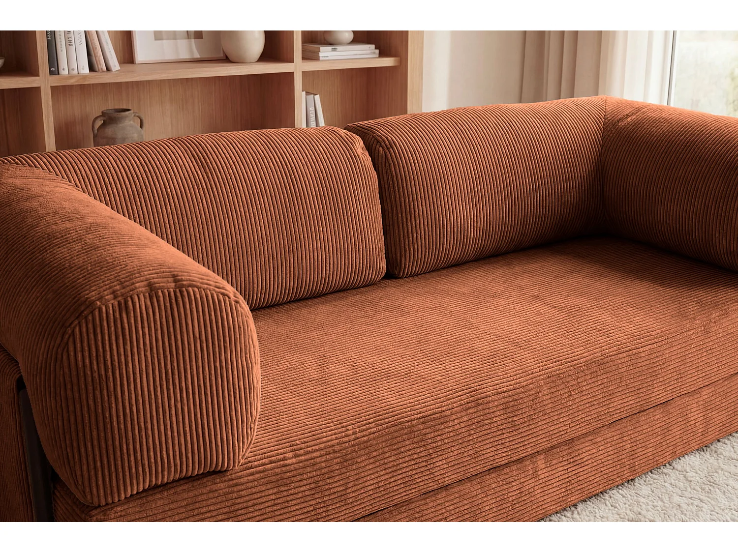 COSIMA - 3-zits corduroy rechte slaapbank - Terracotta