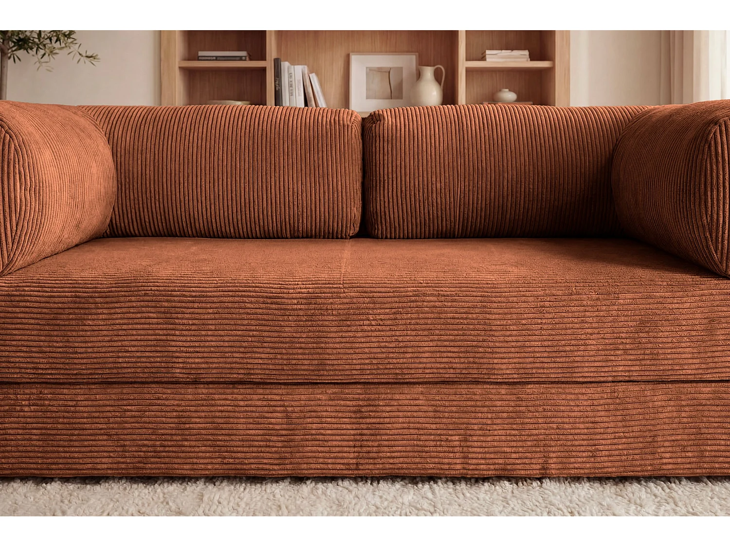 COSIMA - 3-zits corduroy rechte slaapbank - Terracotta
