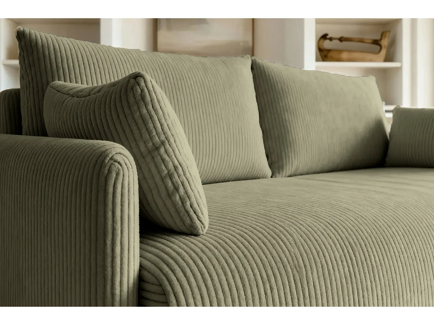 AXELLE - Canapé droit convertible velours côtelé 2 places Vert olive