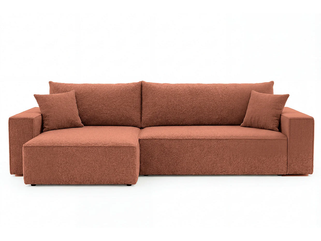 ROMEO XL - Canapé d'angle convertible tissu bouclette Terracotta