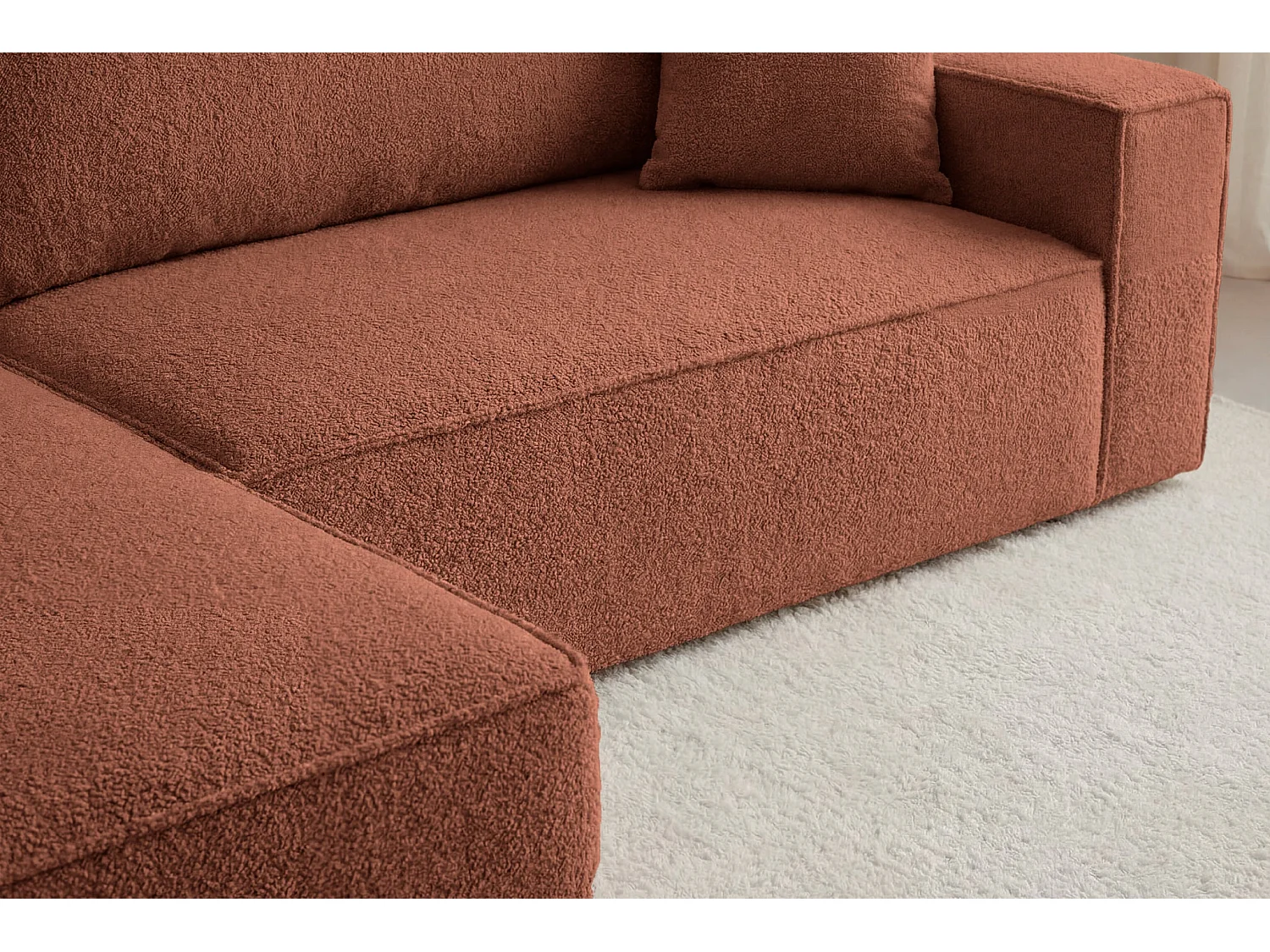 ROMEO XL - Canapé d'angle convertible tissu bouclette Terracotta