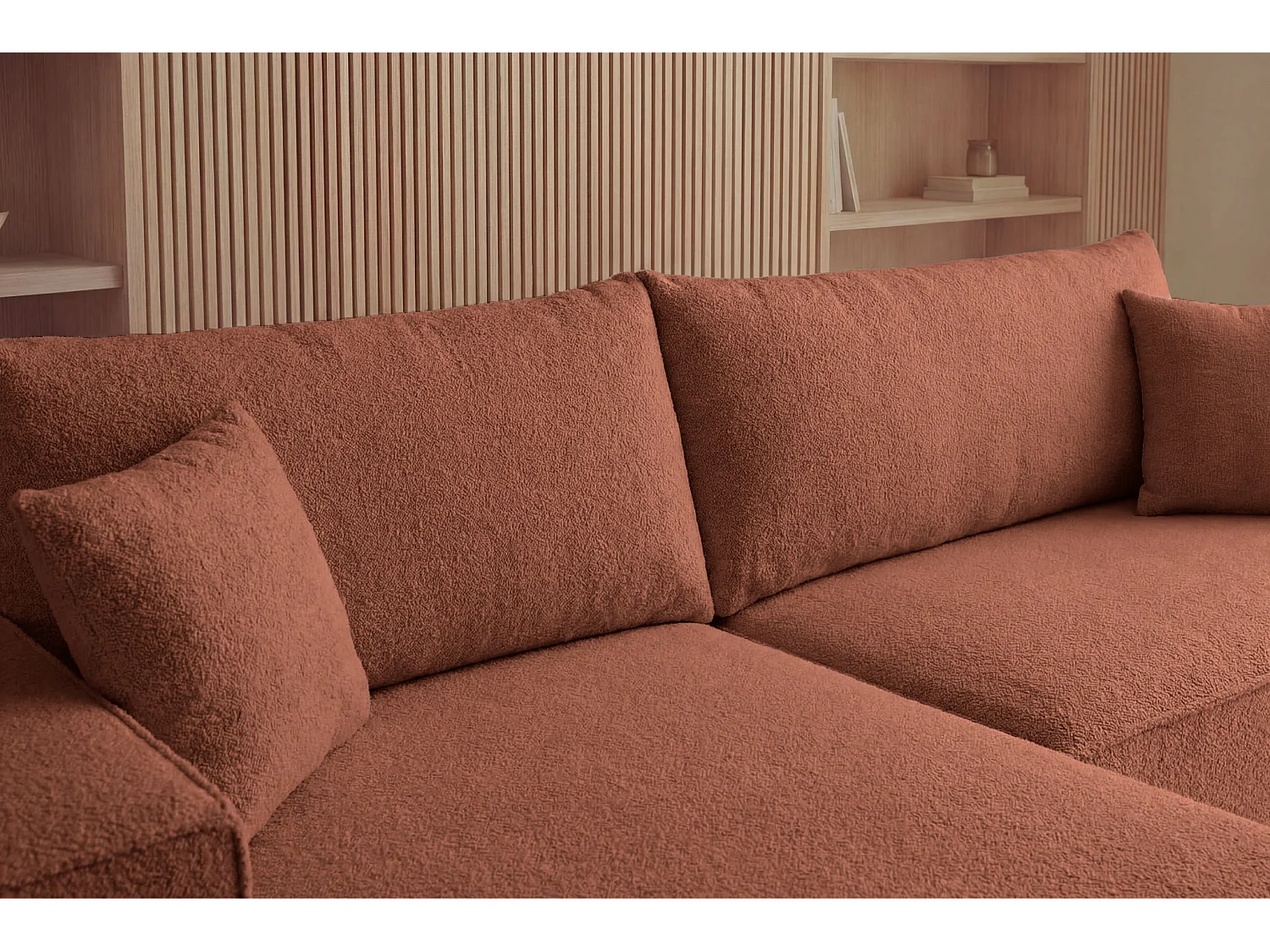 ROMEO XL - Canapé d'angle convertible tissu bouclette Terracotta