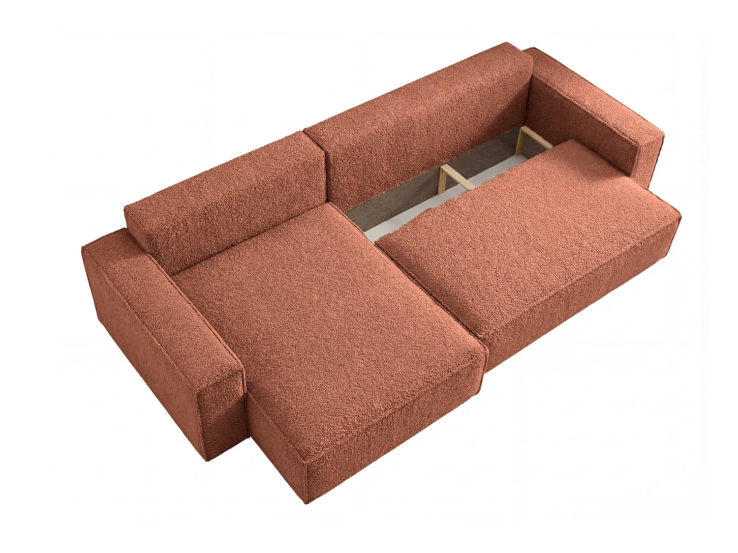 ROMEO XL - Canapé d'angle convertible tissu bouclette Terracotta