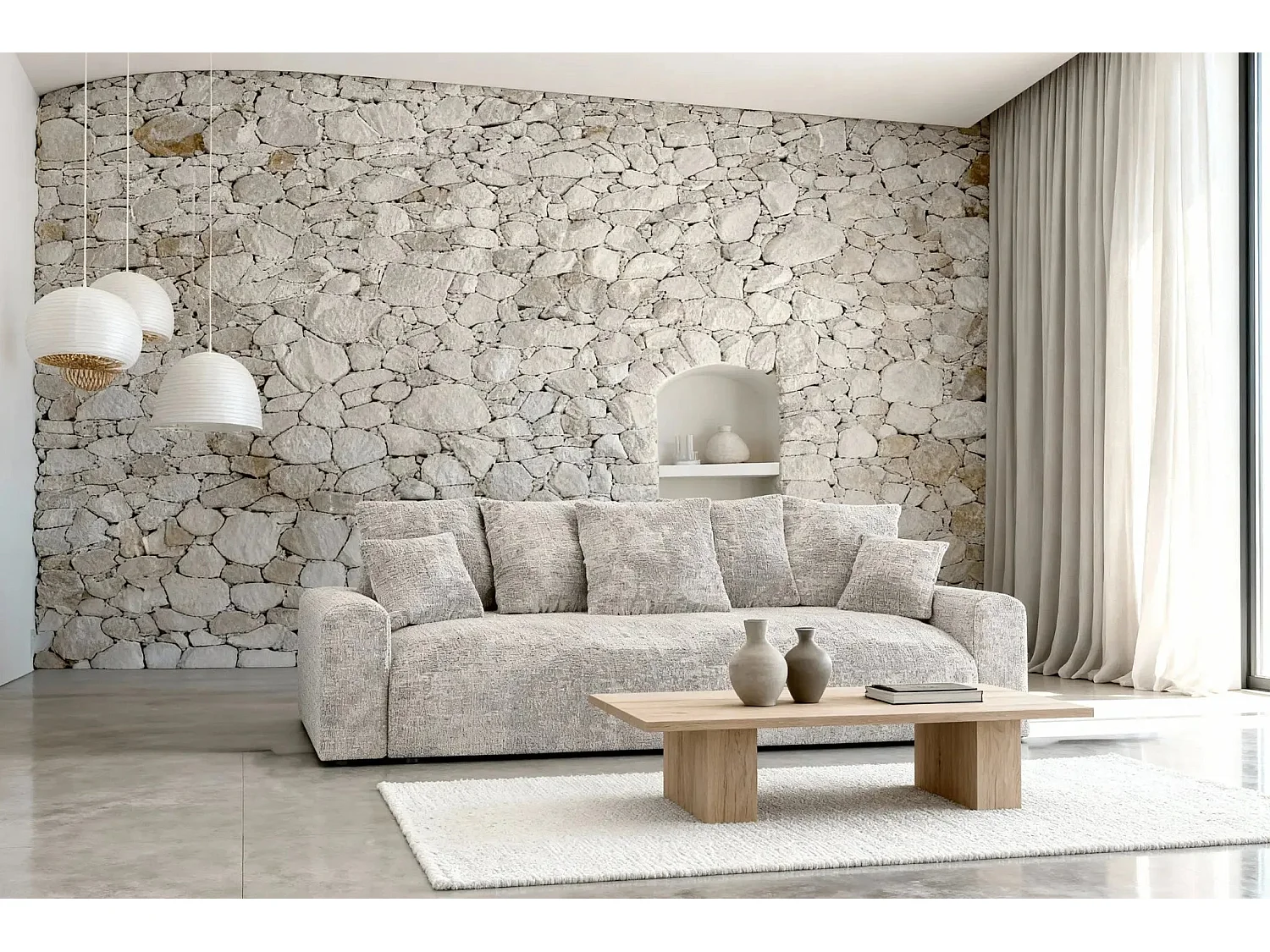 OLI - Canapé droit convertible tissu chenille 3 places Beige