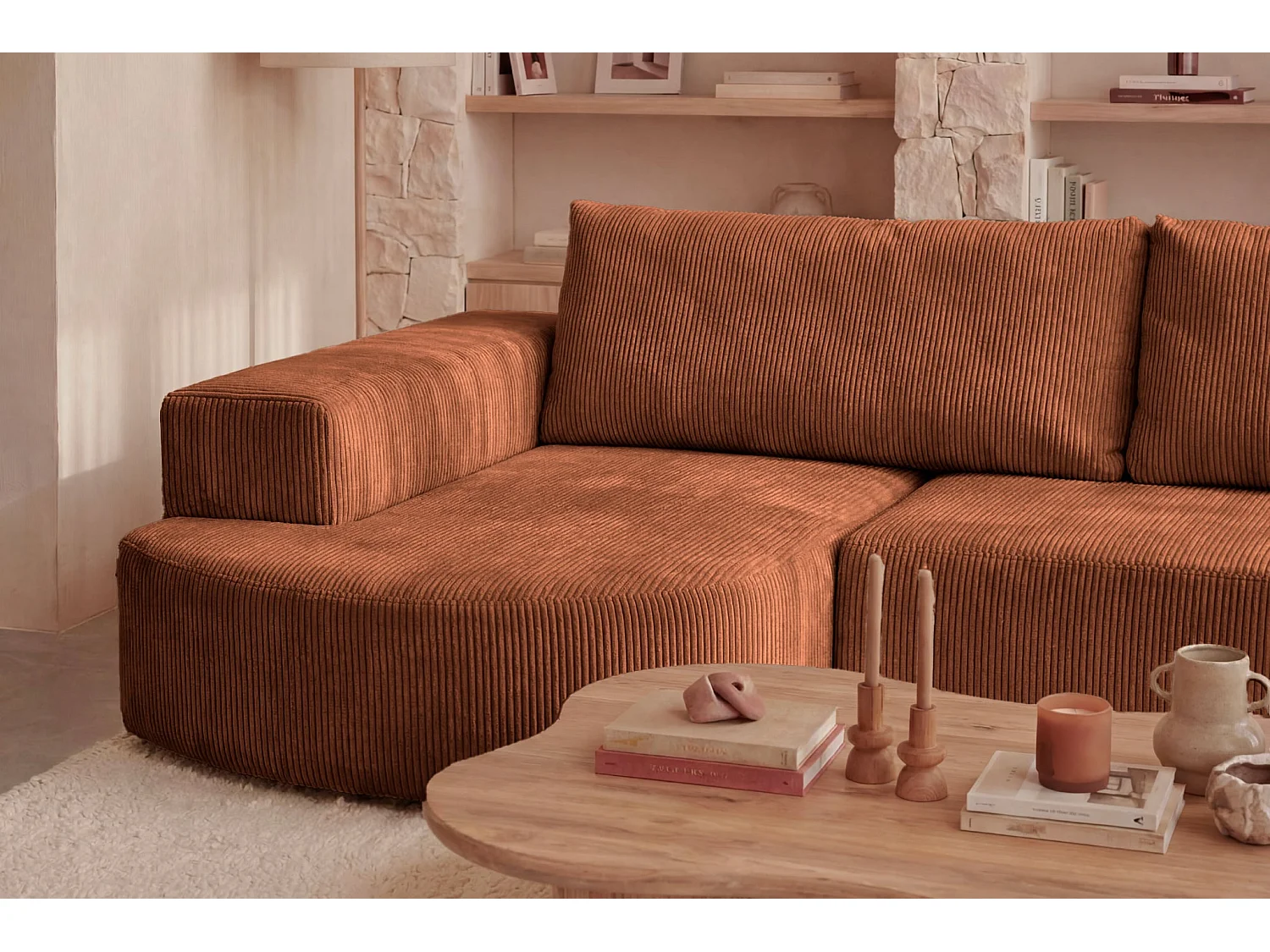 MIREA - 4 zits corduroy hoekbank links - Terracotta