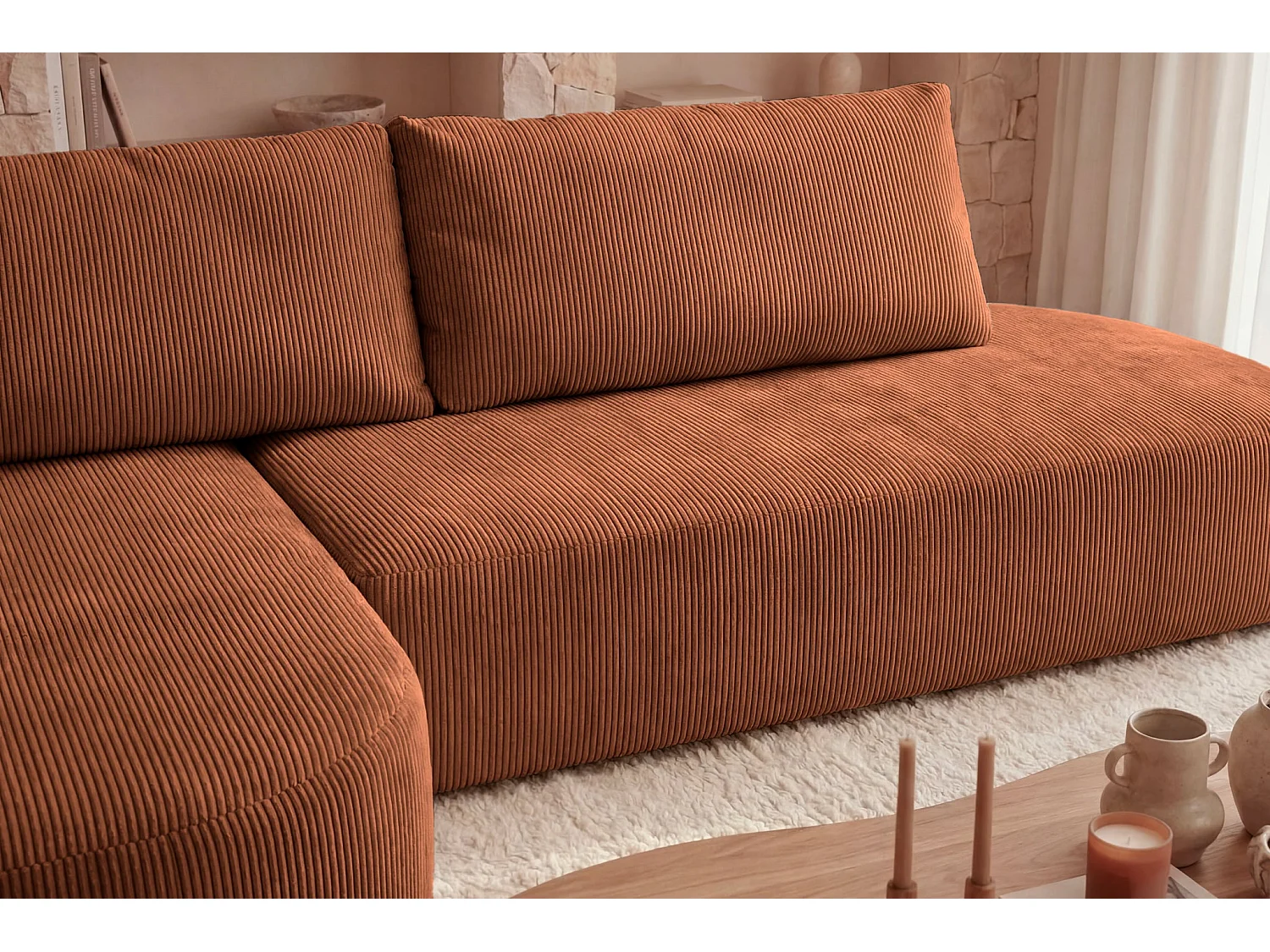MIREA - 4 zits corduroy hoekbank links - Terracotta