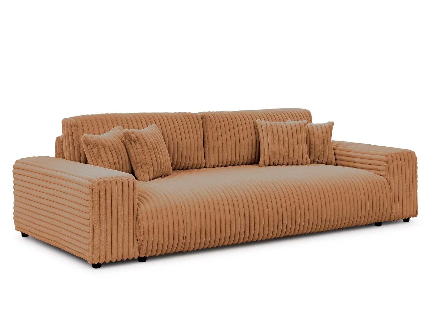CAISA - 4-zits rechte slaapbank in ribfluweel - Terracotta