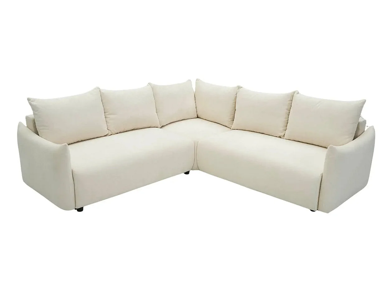 OCEANE - Canapé panoramique convertible tissu doux 5 places Beige