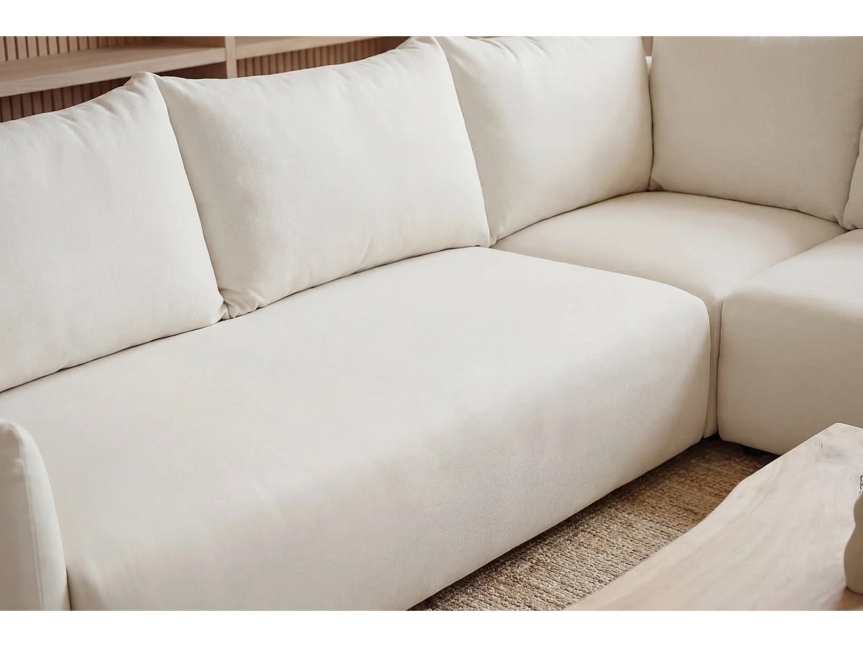 OCEANE - Canapé panoramique convertible tissu doux 5 places Beige