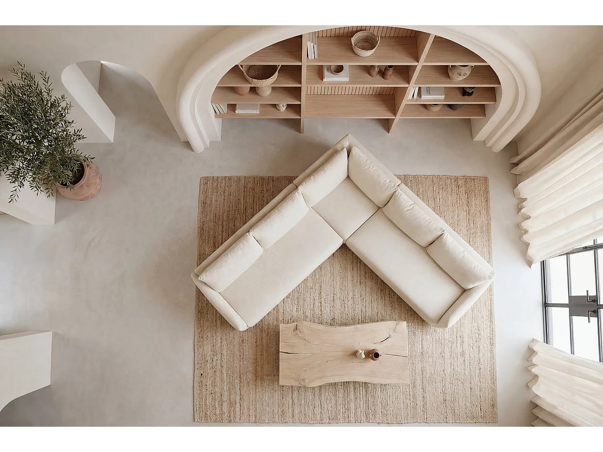 OCEANE - Canapé panoramique convertible tissu doux 5 places Beige