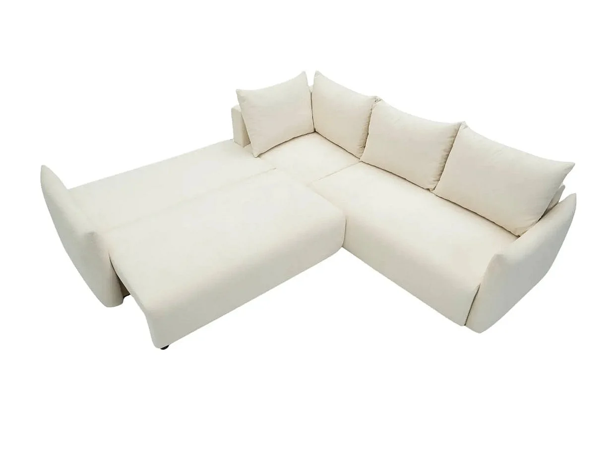 OCEANE - Canapé panoramique convertible tissu doux 5 places Beige