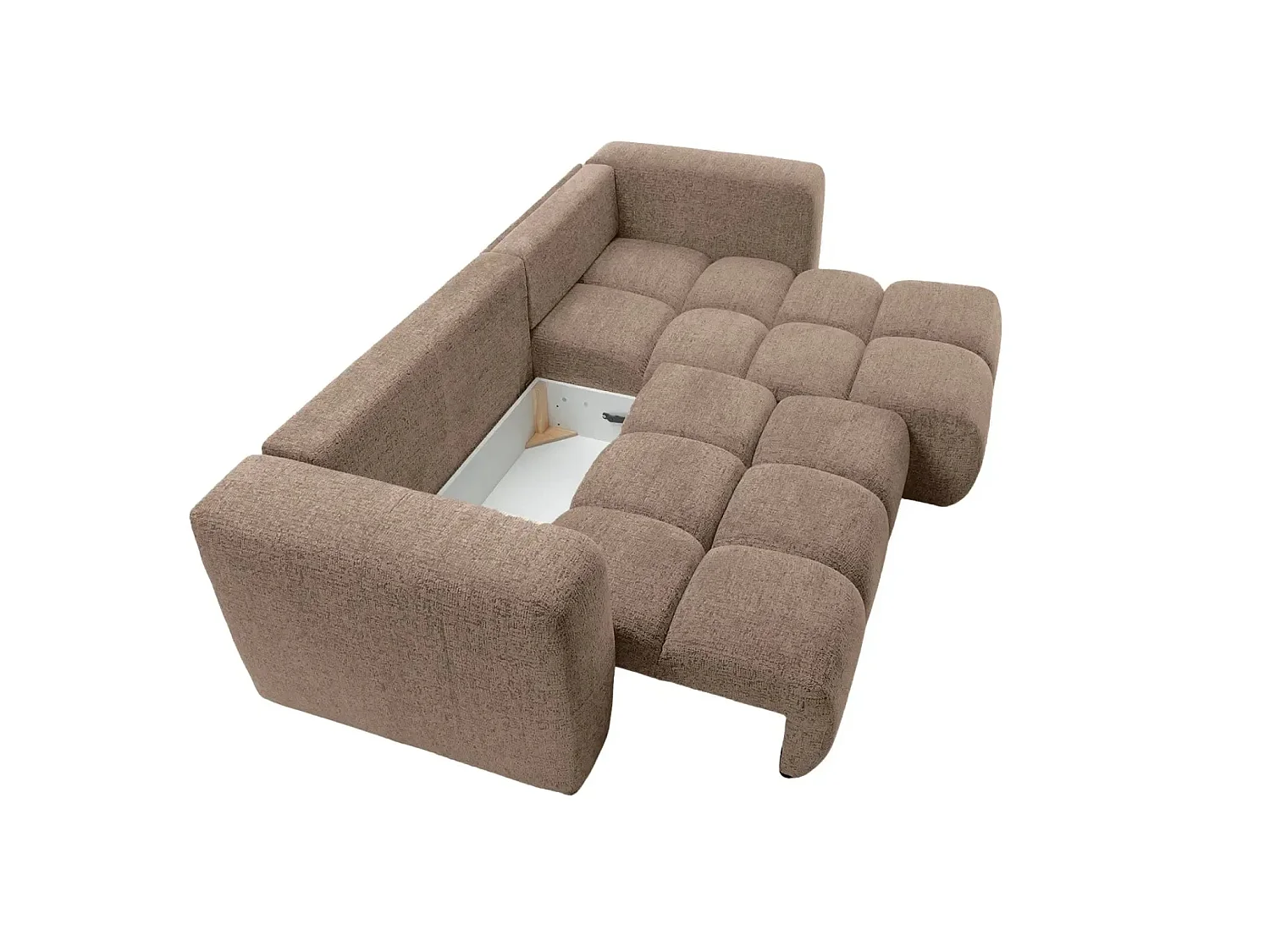 ROMY - Canapé d'angle convertible tissu chenille 3 places Café