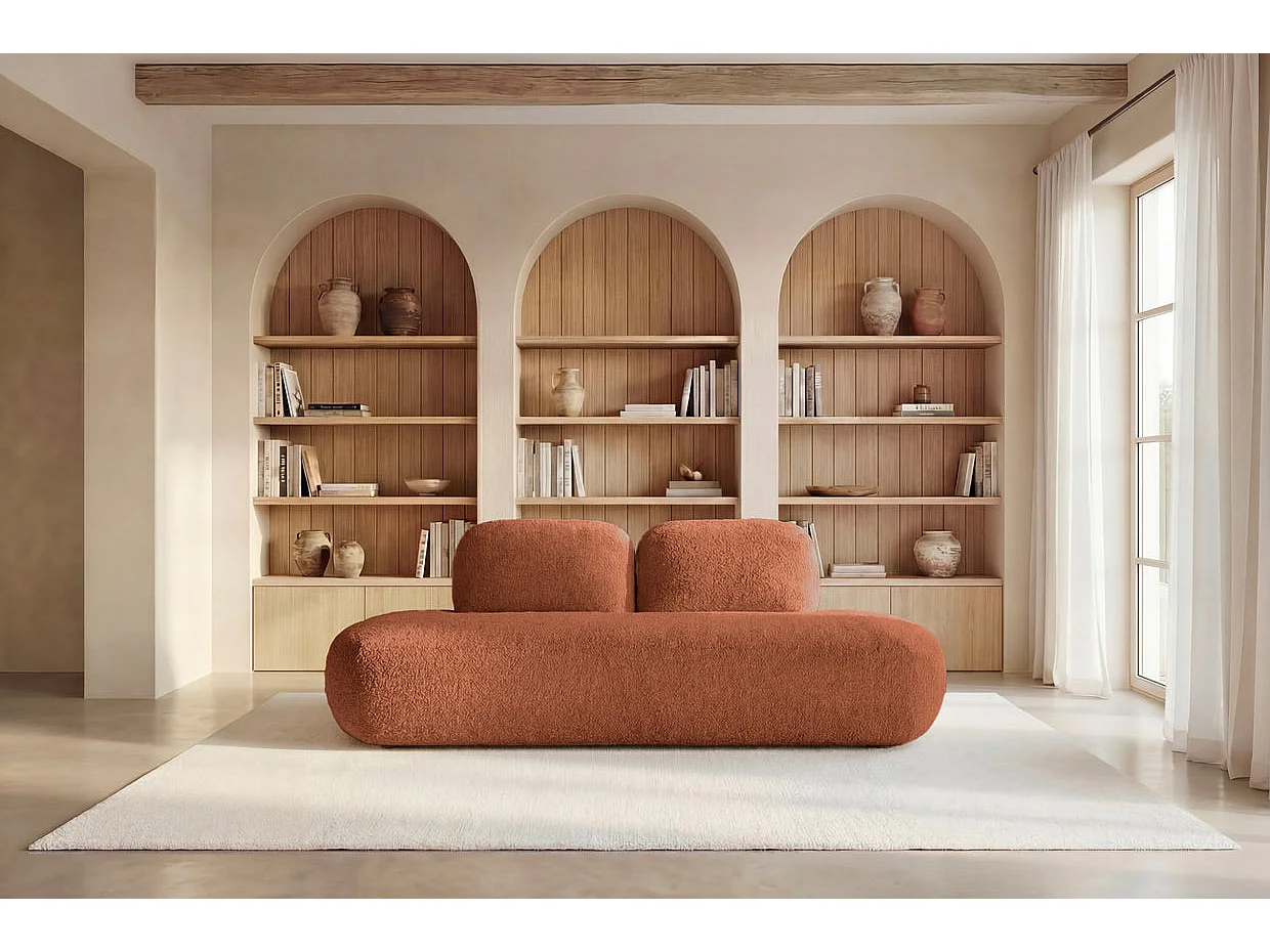 COLIN - Canapé droit convertible tissu texturé 2 places Terracotta