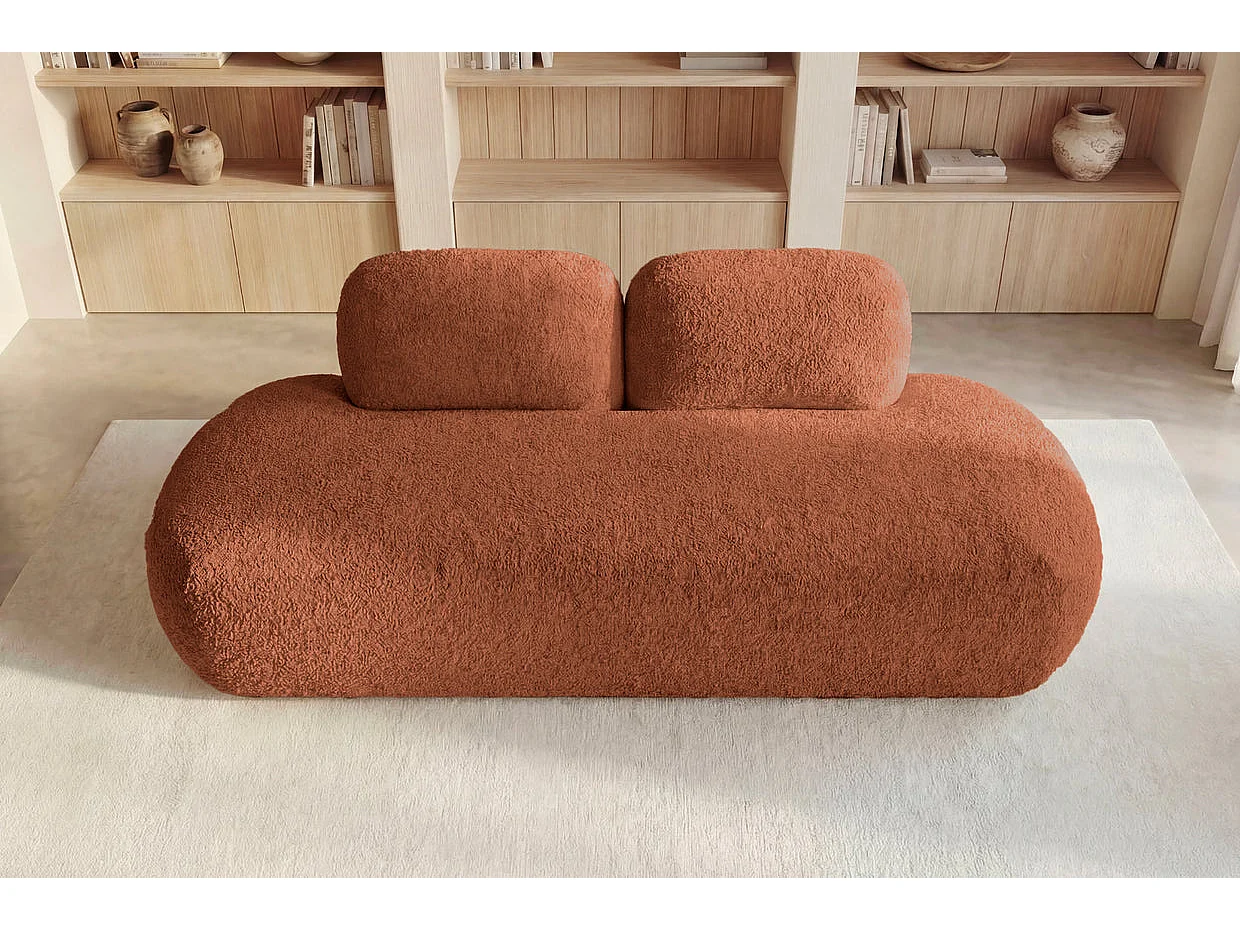 COLIN - Canapé droit convertible tissu texturé 2 places Terracotta