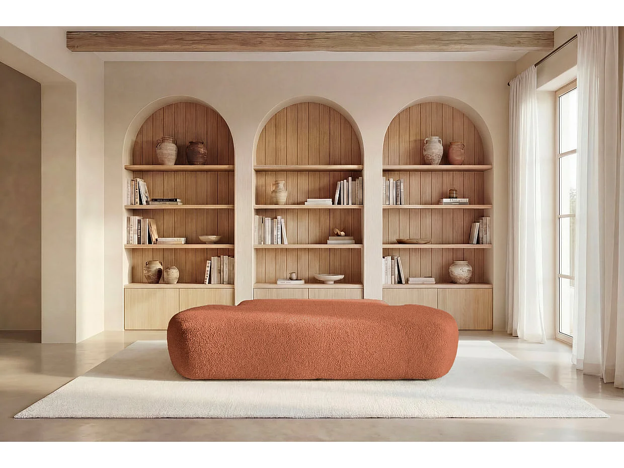 COLIN - Canapé droit convertible tissu texturé 2 places Terracotta