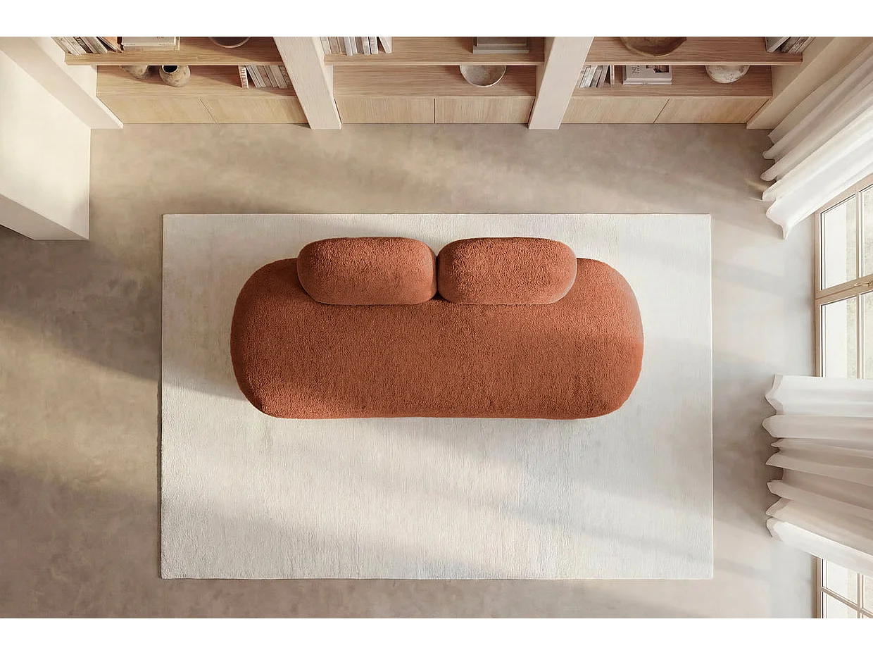 COLIN - Canapé droit convertible tissu texturé 2 places Terracotta