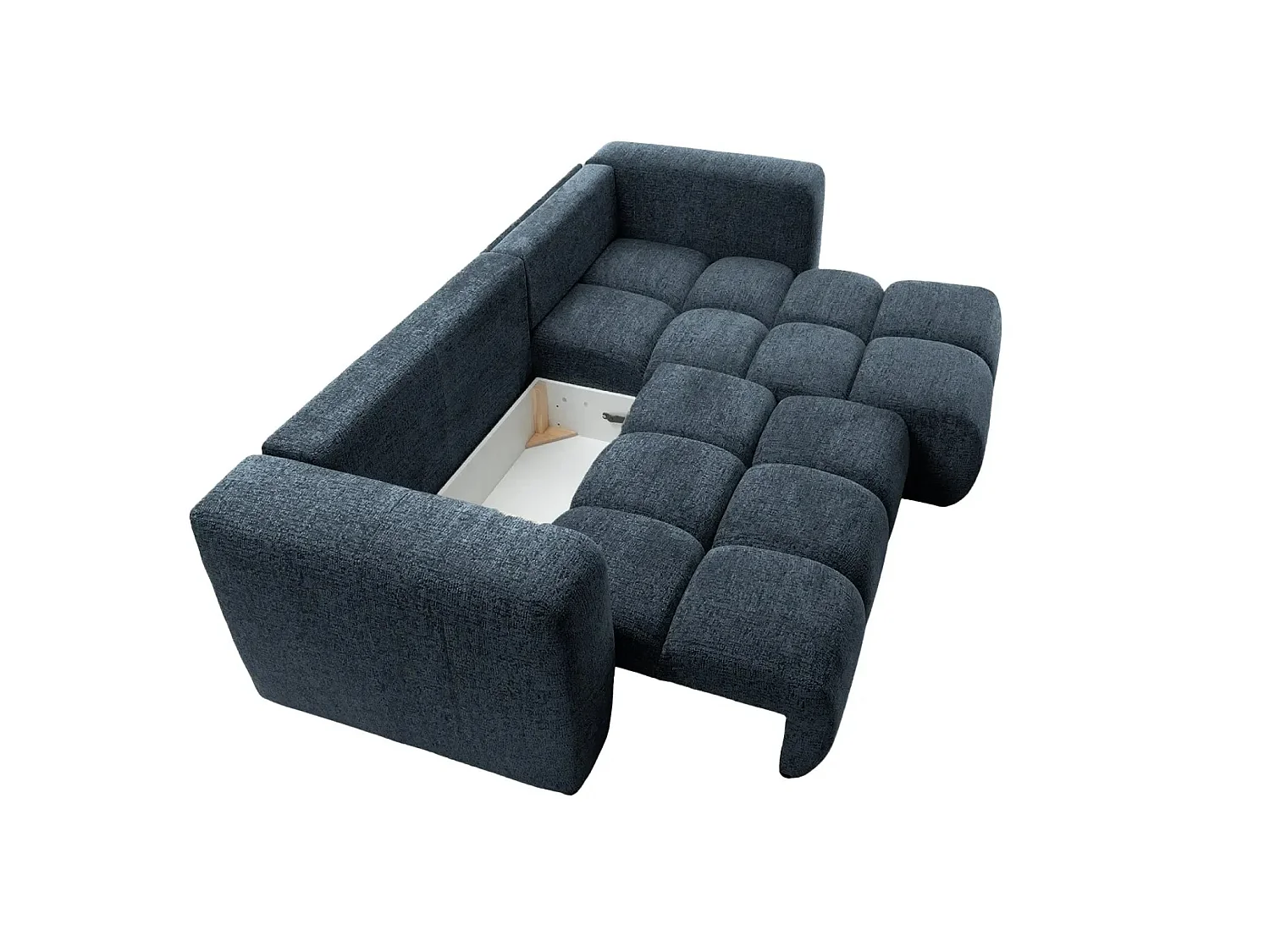 ROMY - Canapé d'angle convertible tissu chenille 3 places Bleu