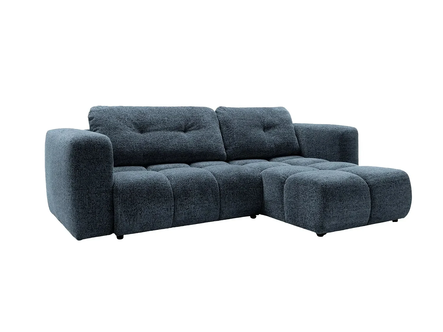 ROMY - Canapé d'angle convertible tissu chenille 3 places Bleu