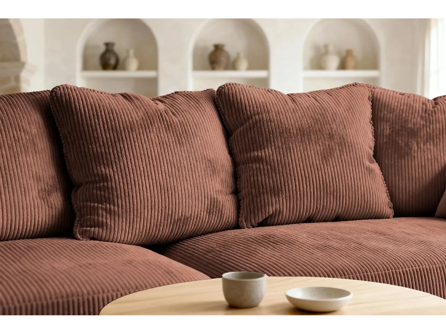 FAUSTINE - 4 zits corduroy hoekbank - Recht - Terracotta