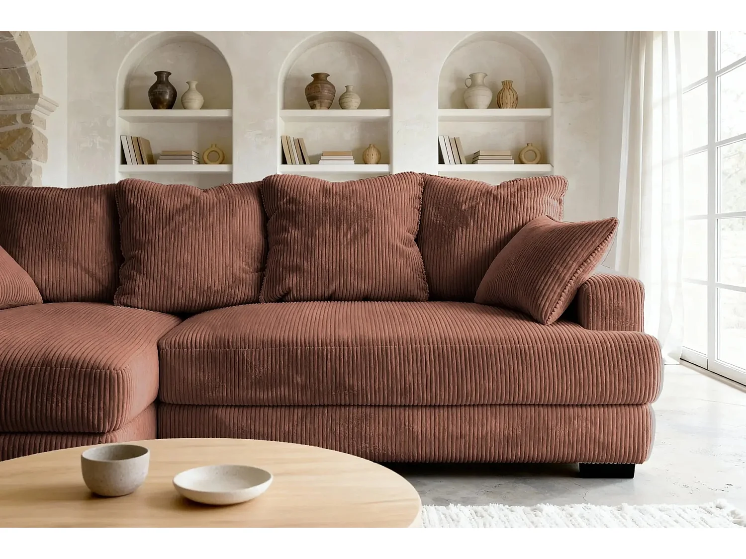 FAUSTINE - 4 zits corduroy hoekbank - Recht - Terracotta