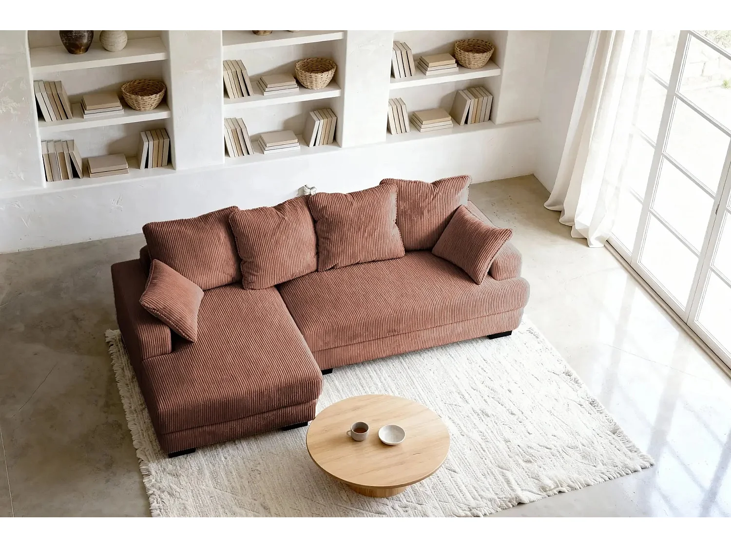 FAUSTINE - 4 zits corduroy hoekbank - Recht - Terracotta